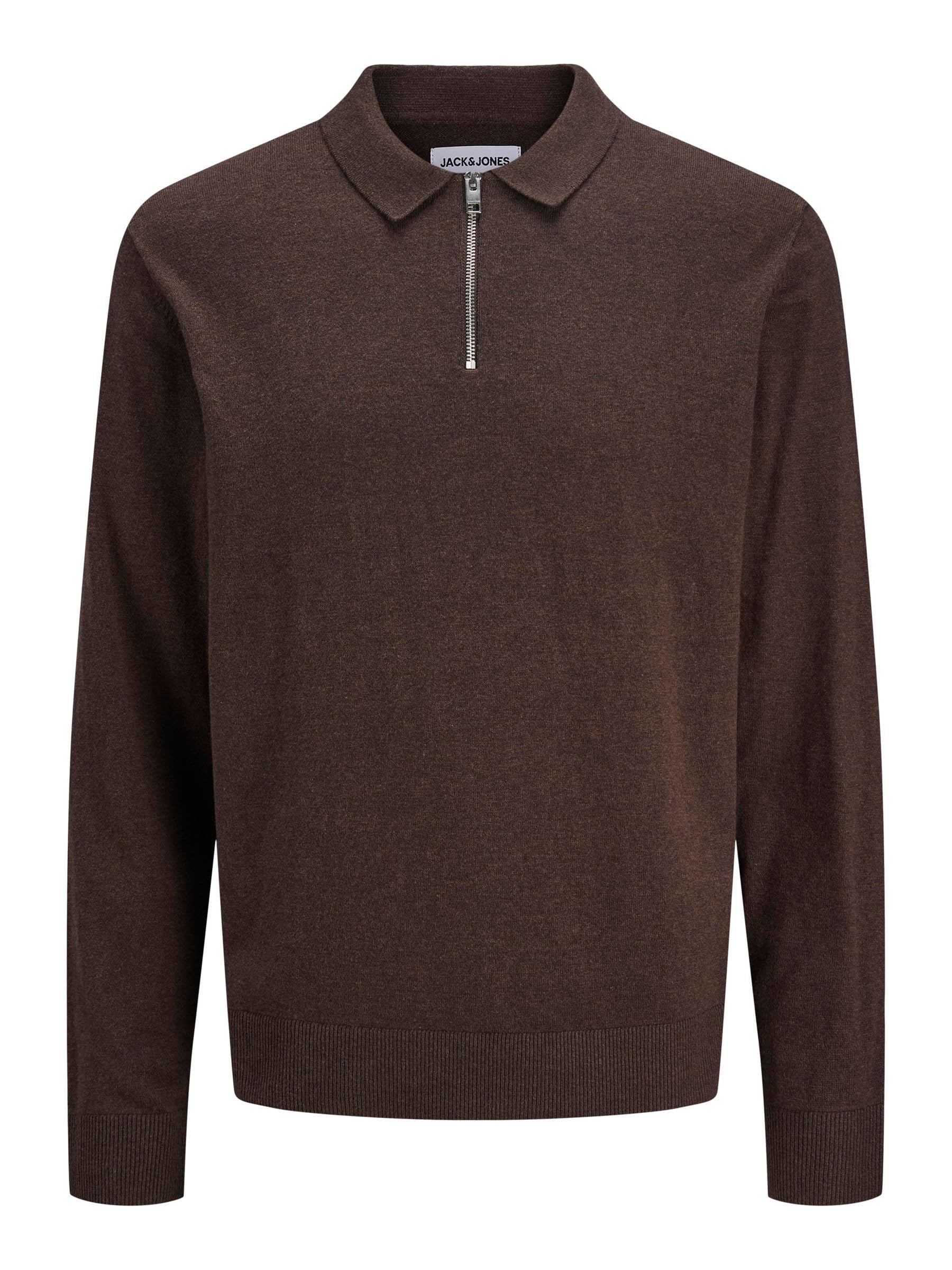 JACK & JONES Jjeemil Knit Polo Half Zip LS Noos, Mulch, S