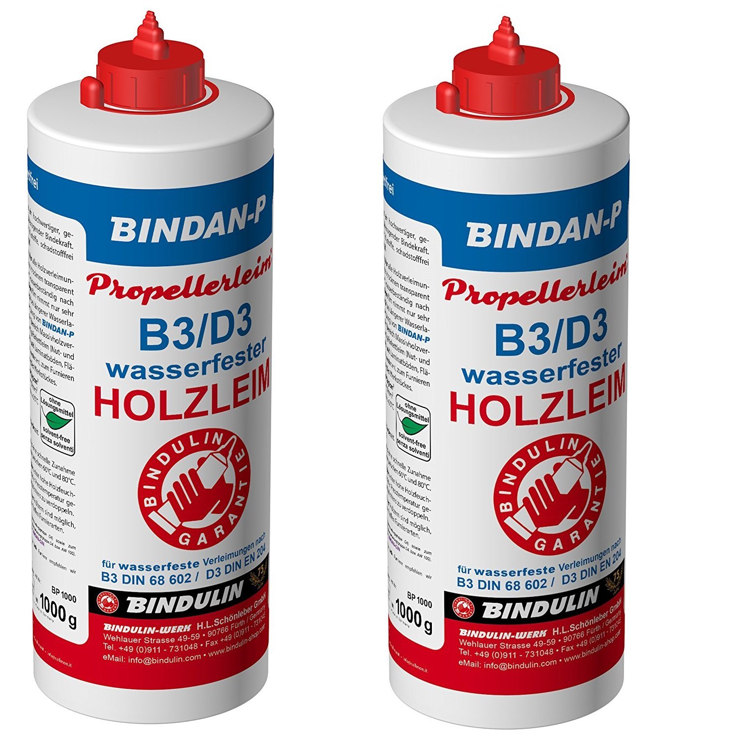 Holzleim wasserfest, Bindan Propeller Leim 2x 1.000 gr. (2000 gr.)