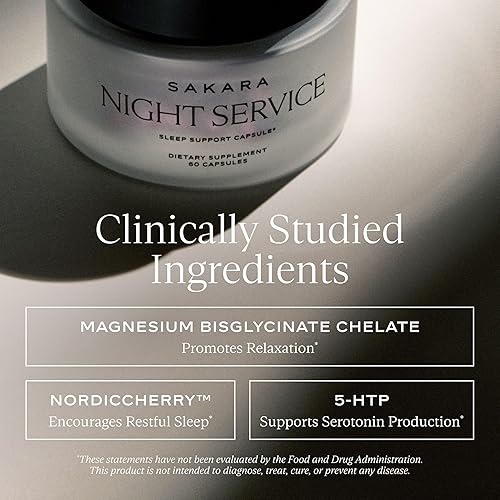 Miniatura 2 de SAKARA Cápsulas de apoyo para el sueño de servicio nocturno - Ayuda natural para dormir con glicinato de magnesio, GABA y 5-HTP para calmar
