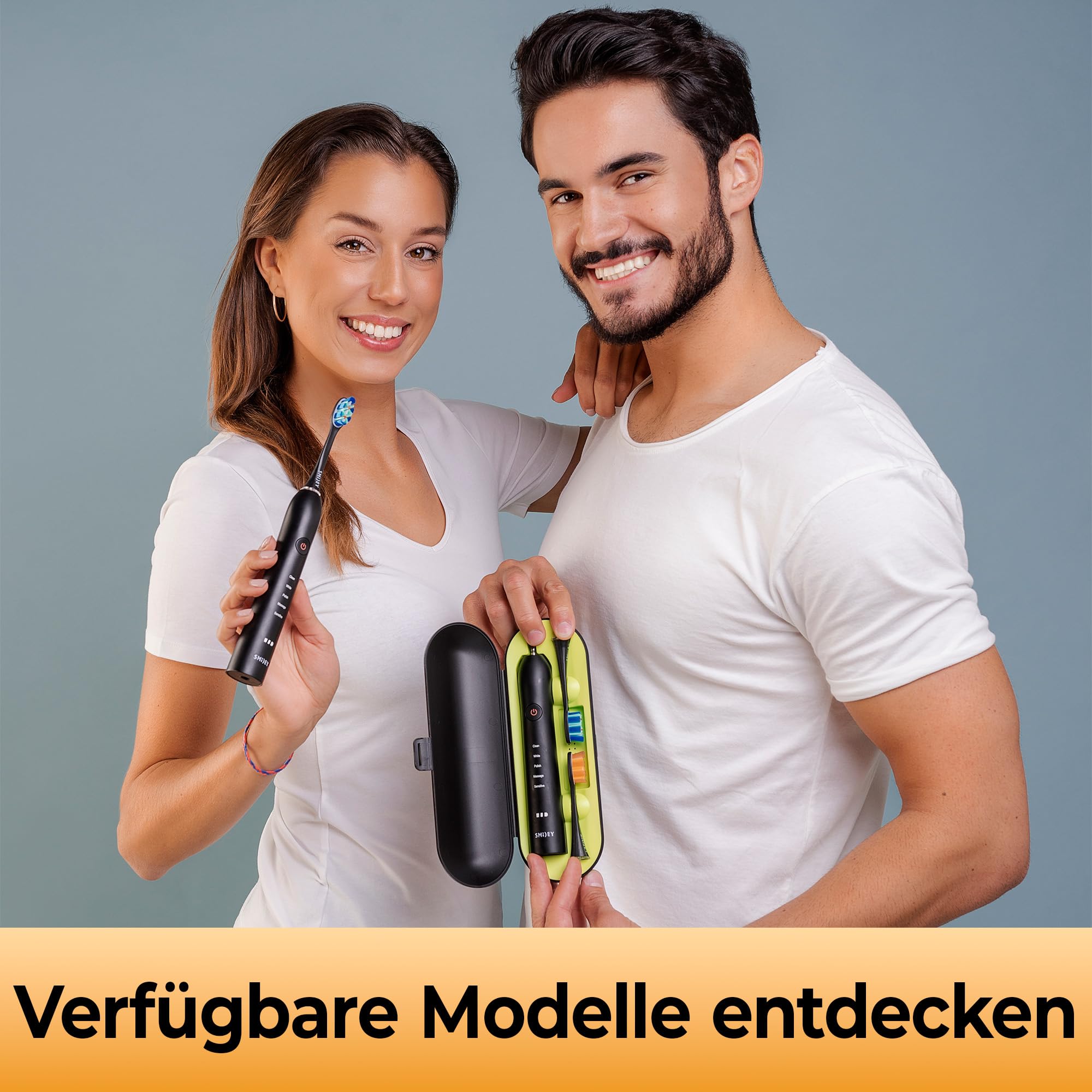 SMILEY Pro White Schallzahnbürste | Ultraschall Elektrische Zahnbürsten & Zubehör | Schallzahnbürsten Toothbrush Elektrische Reisezahnbürste | Set mit Etui Ladegerät & 2 Tipps