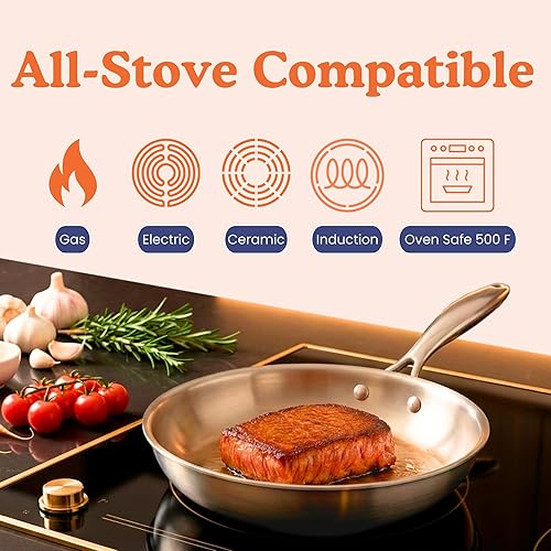Miniatura 6 de Ziruma Sartén no tóxica de acero inoxidable de grado quirúrgico de 12 pulgadas, totalmente recubierta para calor rápido y uniforme, sin PFOA,