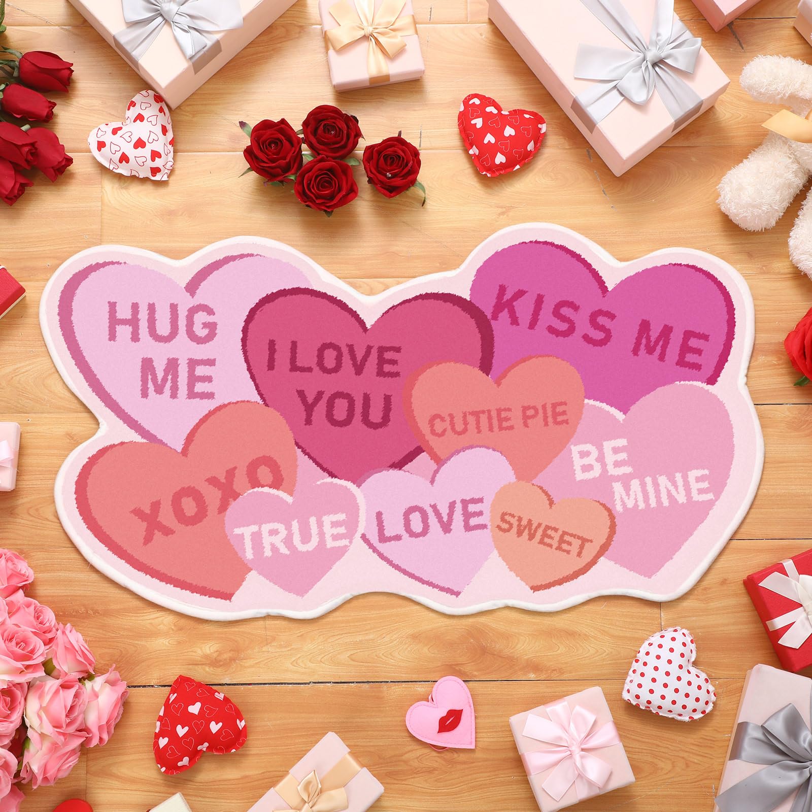 Tinideya Heart Rug Bathroom Conversation Heart Non Slip Door Mat Rug Retro Kitchen Decor Floor Mat for Bedroom Kitchen Decor