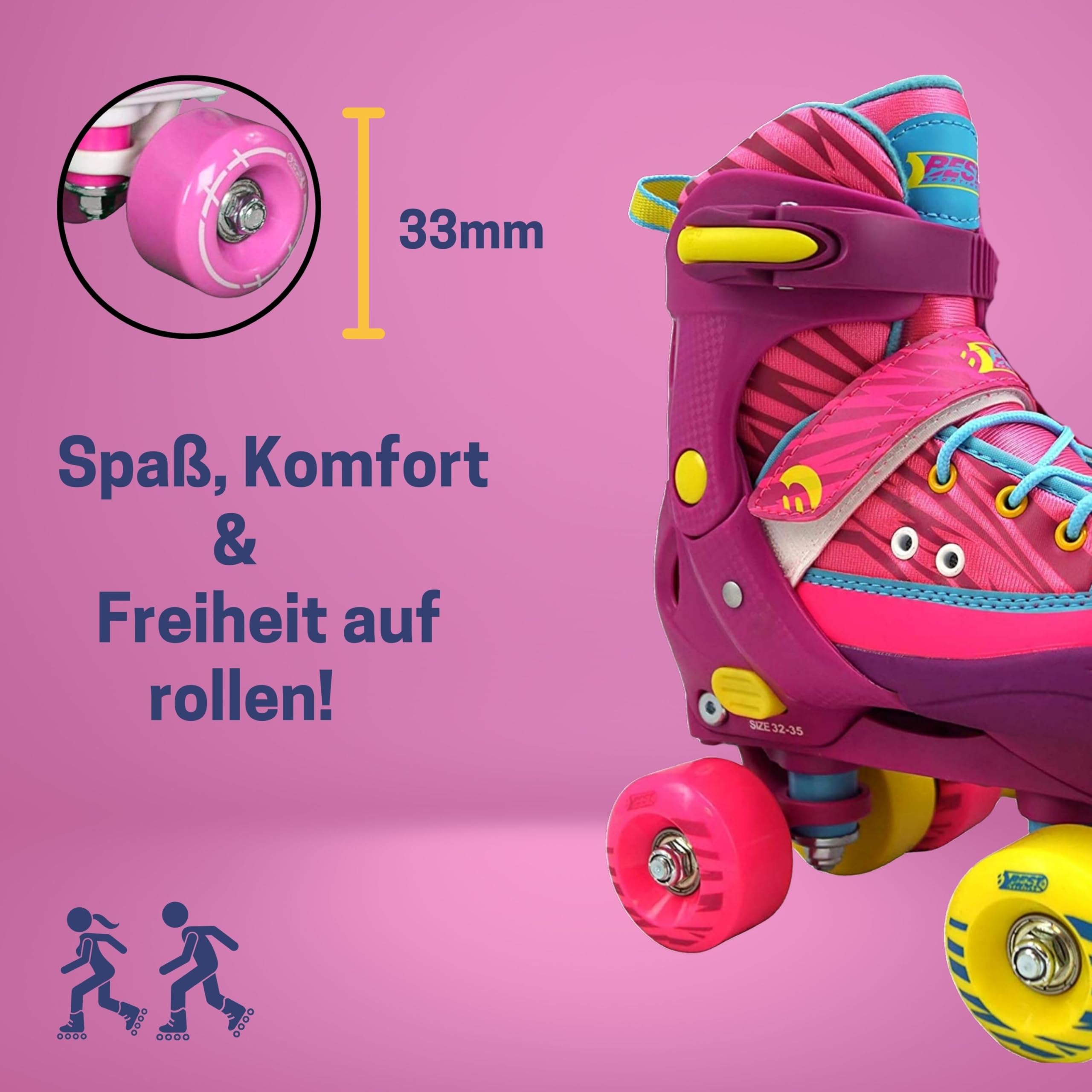 Best Sporting Rollschuhe Kinder I Rollschuhe größenverstellbar I robuste Inliner für Kinder mit Bremse I Jeans - pink I Rollerskates Schuhe Kinder I Inliner mit 4 Rollen