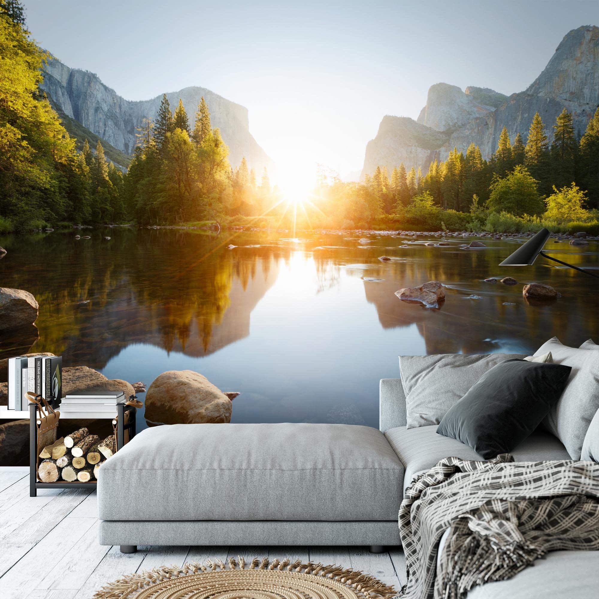 Runa Art Fototapet Lake Mountains Nature 352 x 250 cm Fleece Tapet XXL Modern Vardagsrum Sovrum Zwart en wit 9373011c