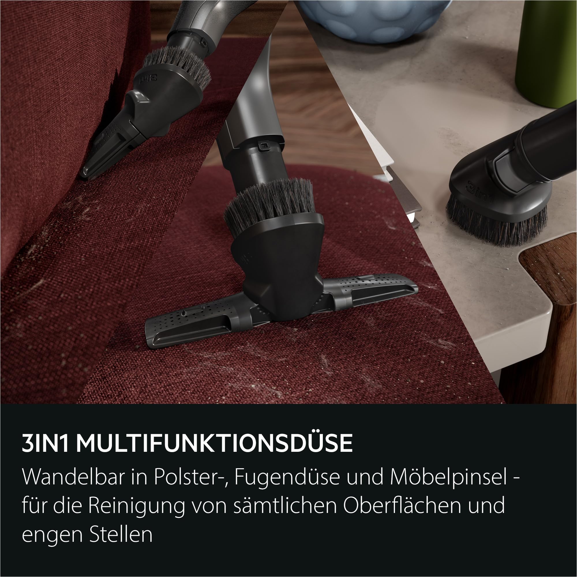 AEG Staubsauger mit Beutel, Leise 69 dB, HEPA‑Filter für Hygienisch Saubere Luft, 5 L Staubbeutel, Mini‑Turbodüse für Tierhaare, 12 m Reichweite, Alle Böden, Zusatzdüsen, Dunkelgrau, VX9‑5‑EBR