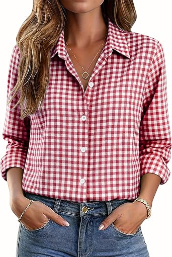 Rapbin Button Down Shirts for Women Long Sleeve Wrinkle Free Dress Shirts Casual Collared Blouses Business Work Tops