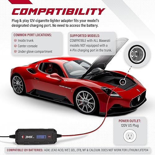 Miniatura 3 de JMR - Cargador de batería para Maserati MC20 GranTurismo Levante Quattroporte Grecale Ghibli cargador de goteo acondicionador (puerto de cigarrillo,