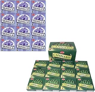 HEM Vanilla Incense Cones 12PCS & Cannabis Incense Cones 12PCS | Hand-Rolled, Natural Aromas for Meditation, Yoga, Relaxation, Prayer & Home Fragrance