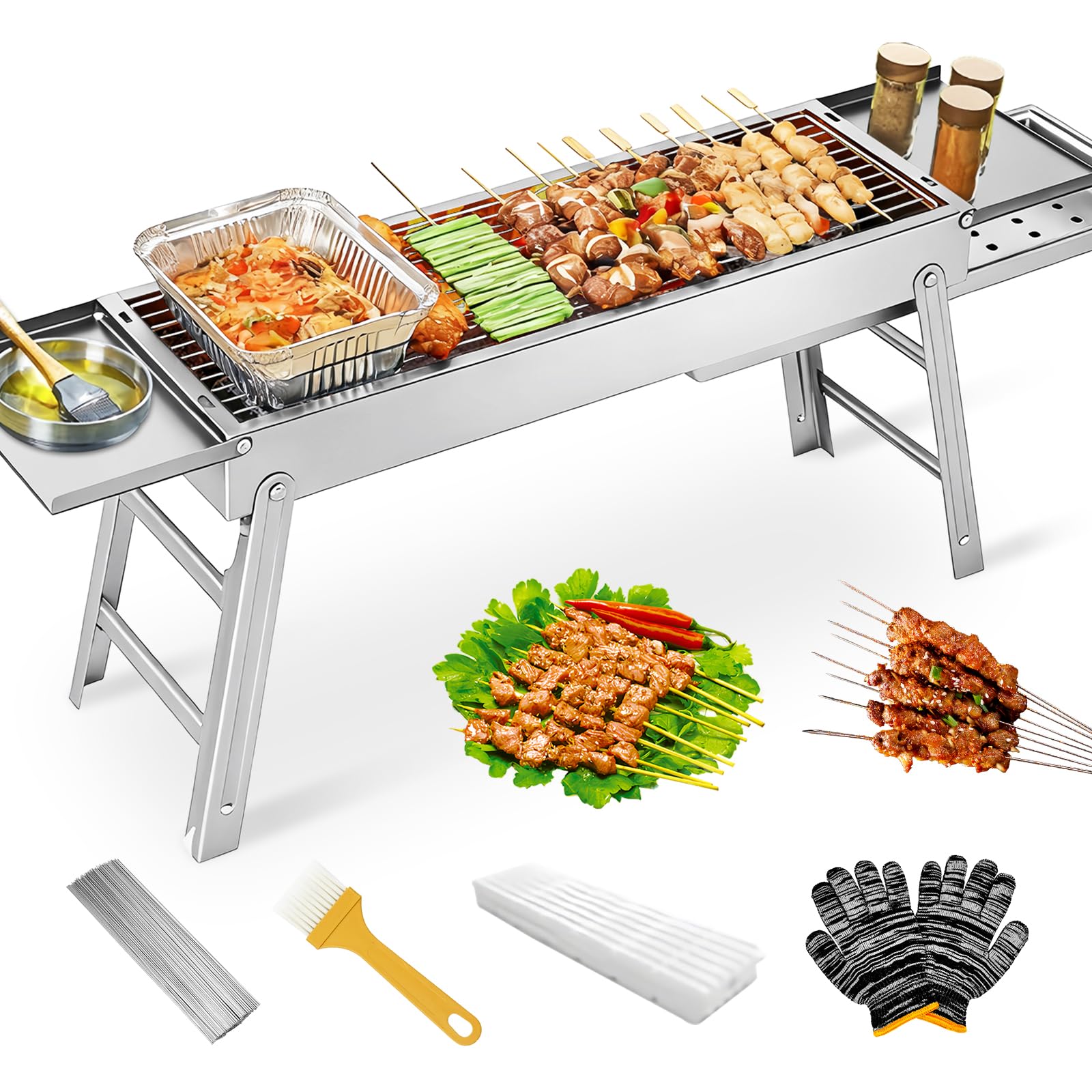 Portable Folding Charcoal BBQ Grill, Silver Portable Bbq for Camping