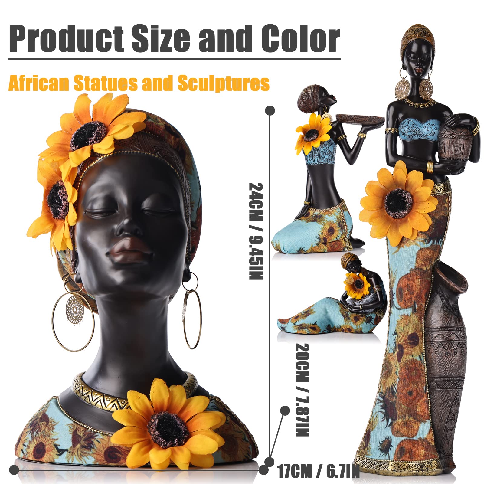 Afrikanische Skulptur – Frauenstatue Mit Trommel, 30 Cm, Aus Kunstharz, Für Wohnzimmer & Büro