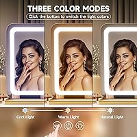 Vista 55 de Hasipu - Espejo de tocador con luces LED, espejo iluminado de maquillaje de 28 x 20 pulgadas, con 3 modos regulables, control por pantalla táctil