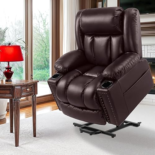 Triple Motor Large Power Lift Recliner Chair for Elderly with Heat and Massage, Lay Flat Lift Chairs for Seniors Infinite Position, Extended Footrest, USB Ports, Cup Holder Dark Brown