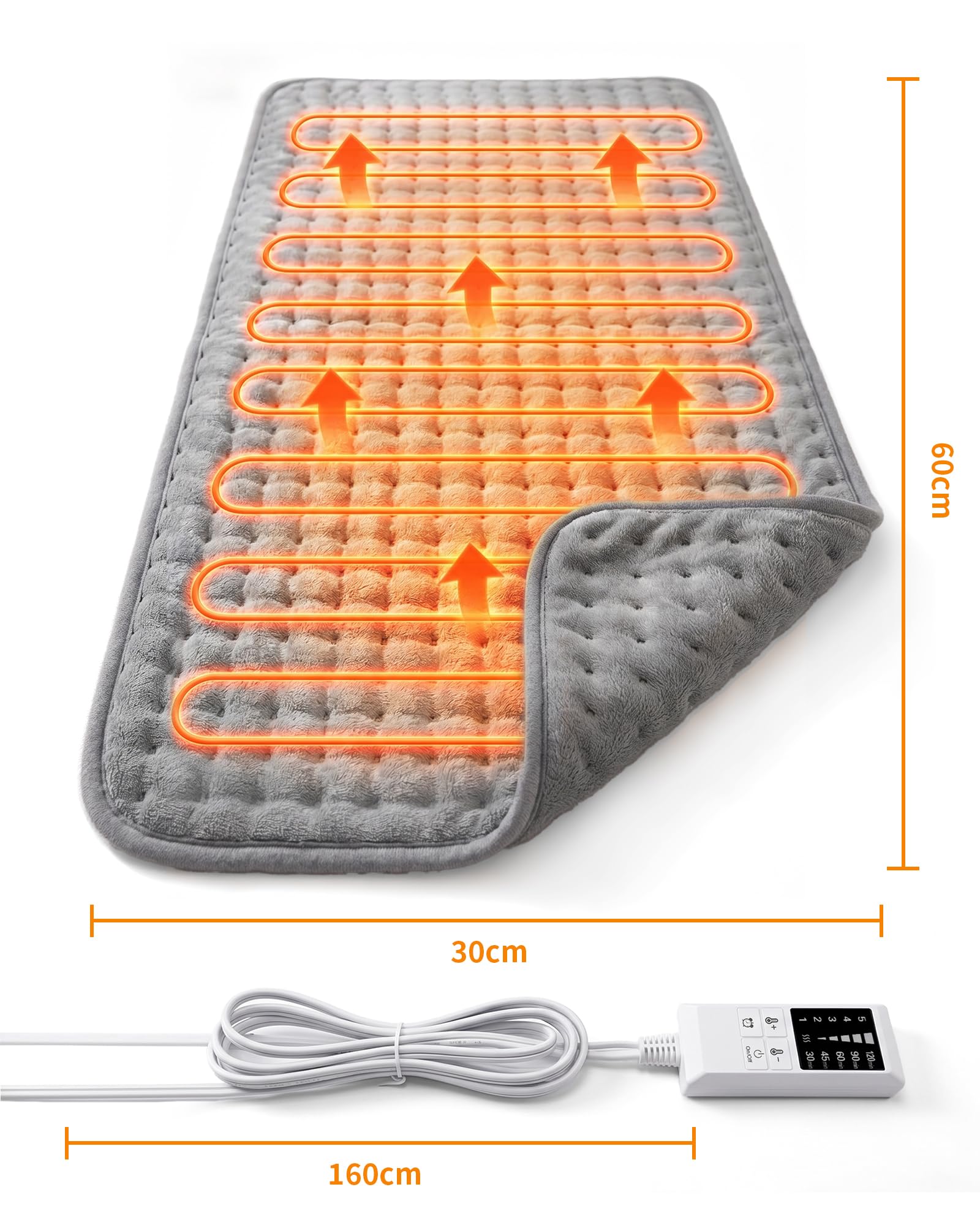 Anylife Cojín térmico para espalda, cuello y hombros, modelo grande (30 x 60 cm), con temporizador de 4 niveles, control de temperatura de 6 niveles y función de apagado automático, ideal como regalo