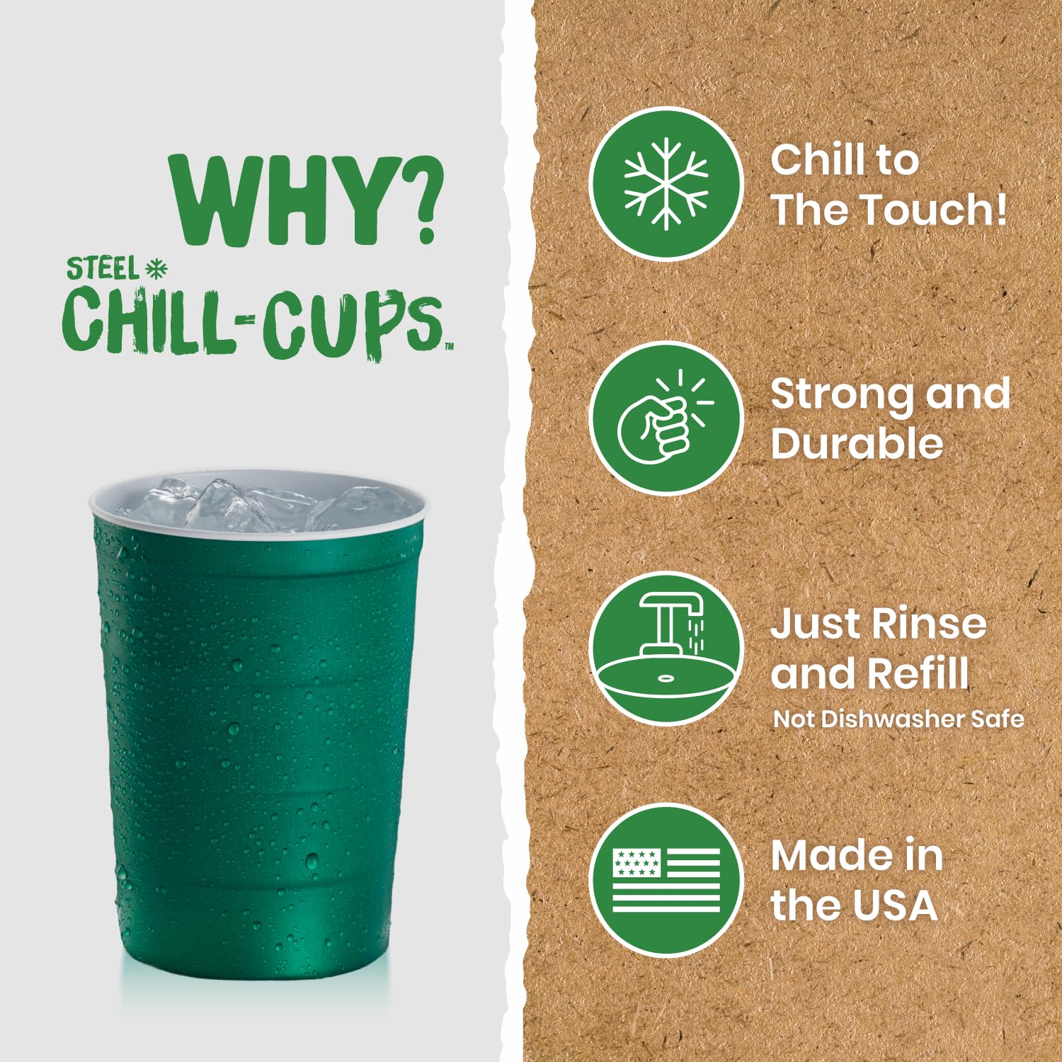 Steel Chill Cups Partybecher, 473 ml, perfekt für kalte Getränke, robust und langlebig, Einweg und 100 % recycelbar, hergestellt in den USA, Grün, 180 Stück