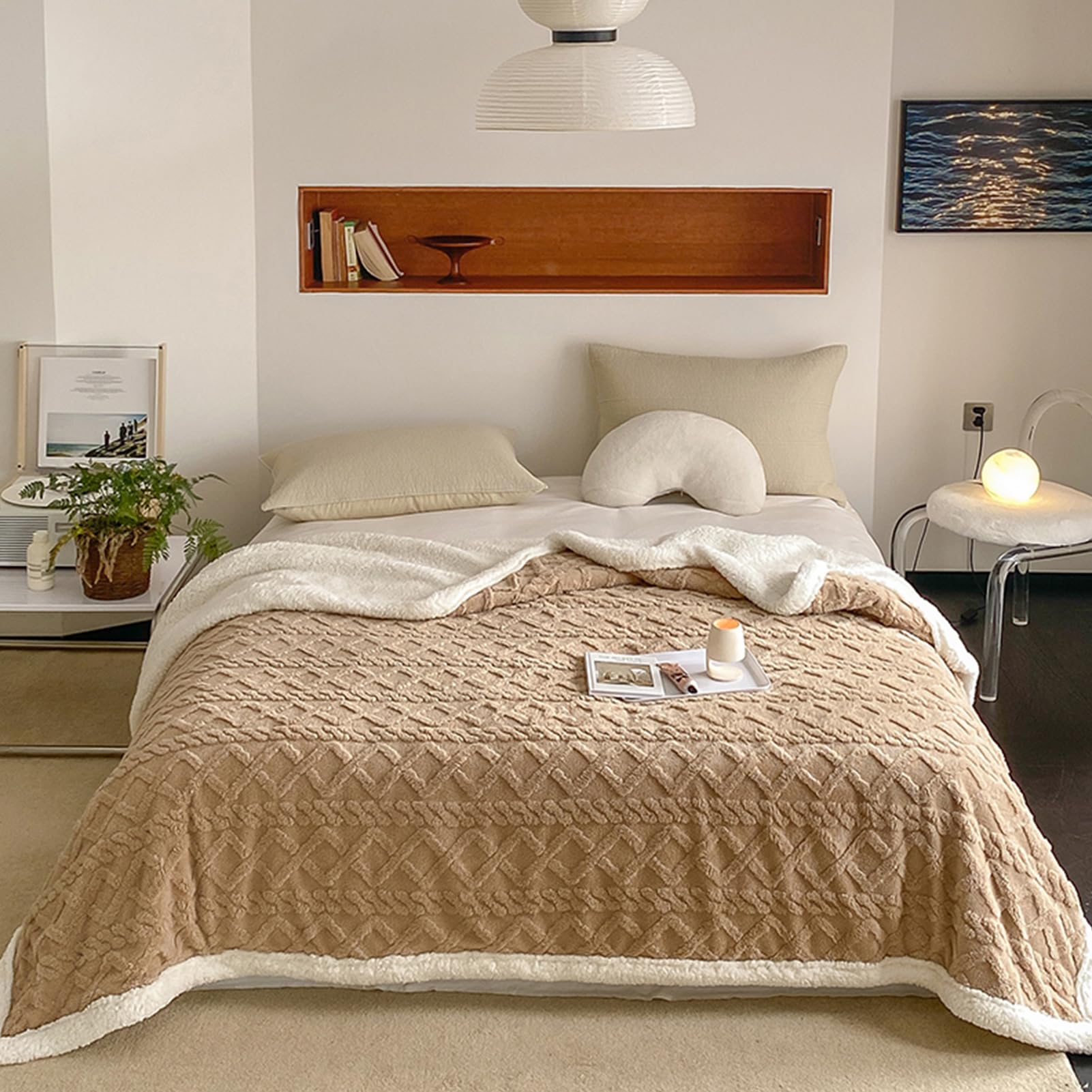 DAYONGKing Size Twin Plush Throw Bed Blanket(200 * 230cm), Soft Comfy Reversable Flannel Blanket All Season,Warm and Plush Blanket For Bed Sofa Travel Couch (Coffee)