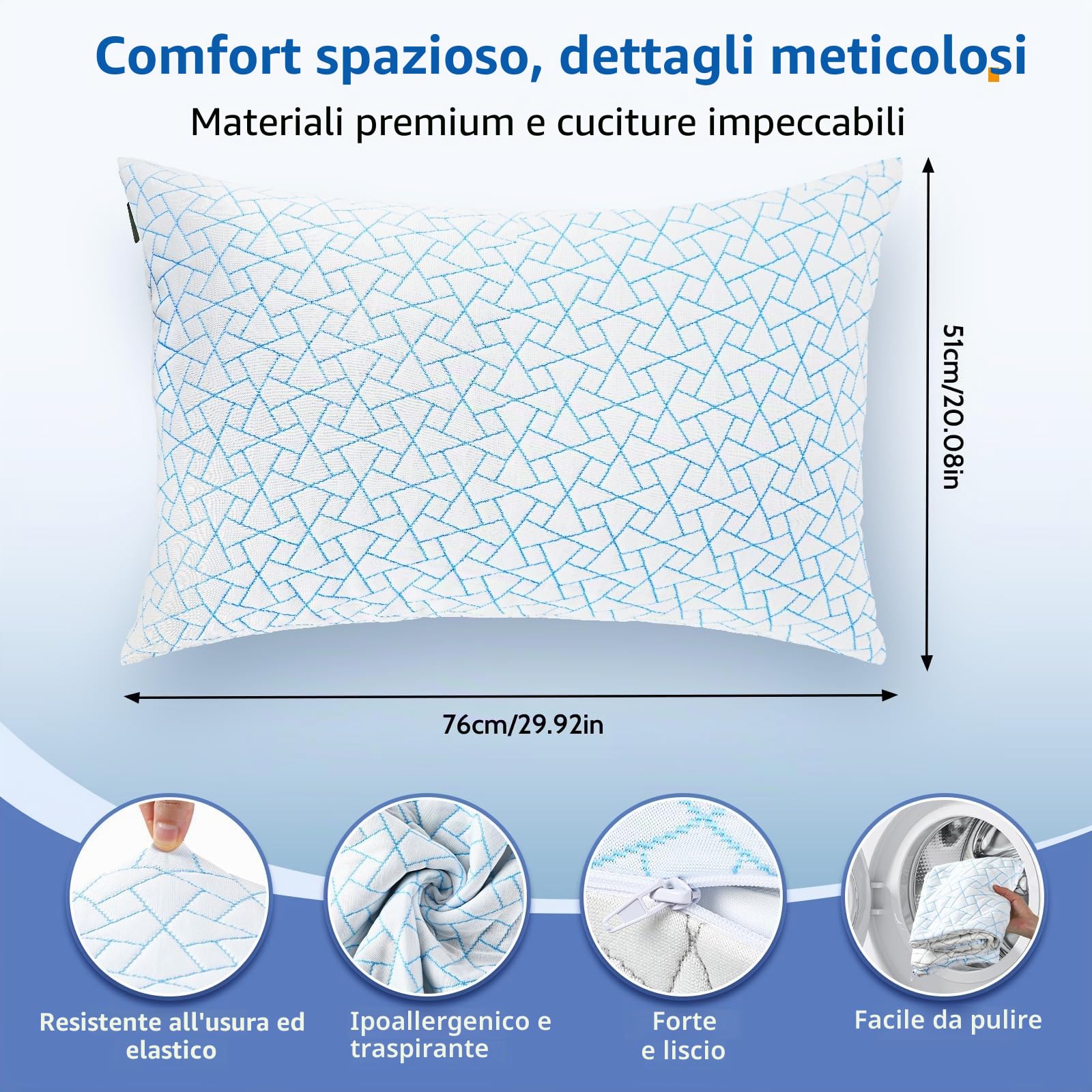 A-Pce Cuscini Altezza Regolabile Cuscino 76x51 cm (Set di 2), Imbottitura in Microfibra King Size Cuscino Memory Foam, Federa Rimovibileper, per Tutti i Dormienti