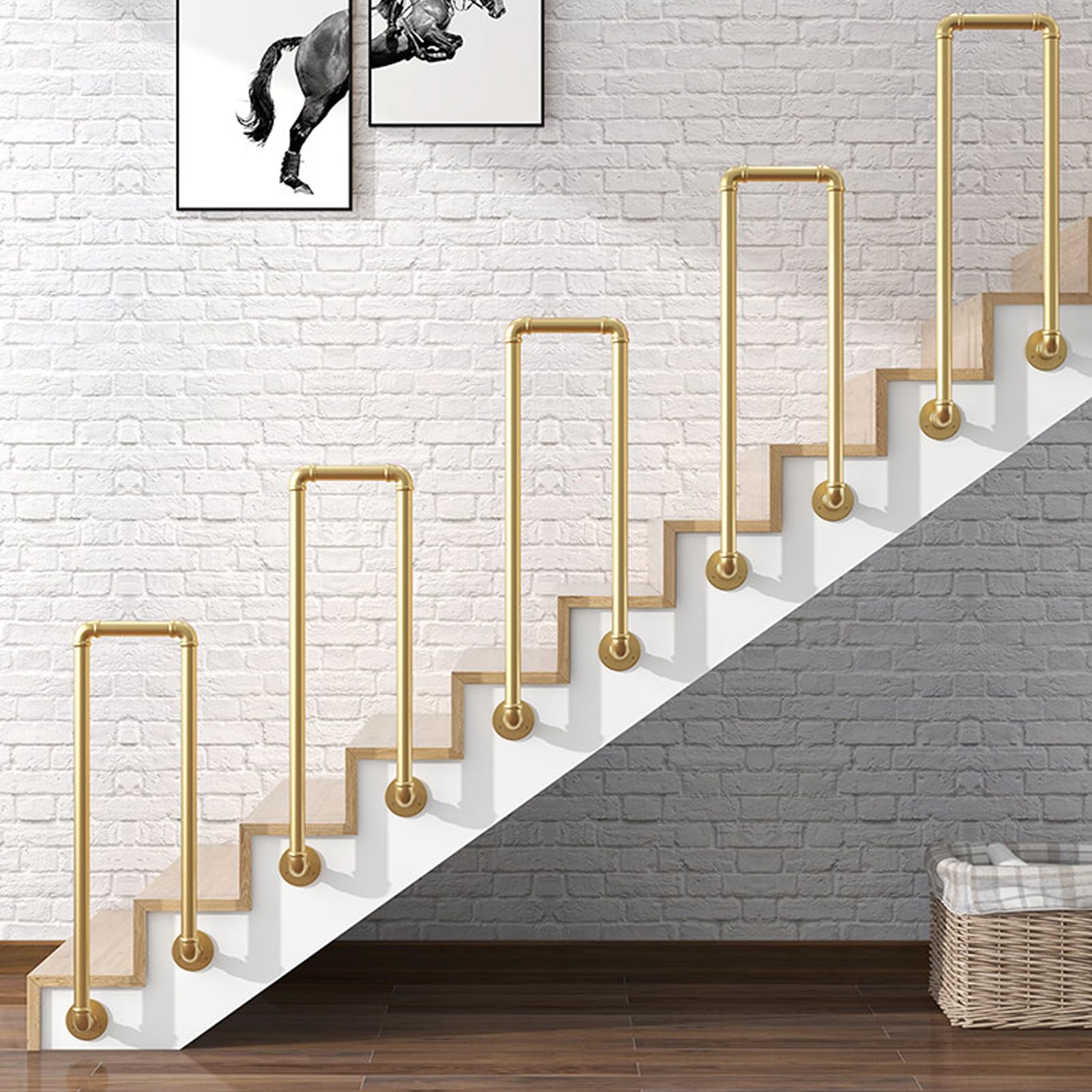 HGTRH Side Mount U-Shaped Stair Railing Handrail, Metal Wrought Iron Modern Hand Rails, Indoor Outdoor Hand Rail Guardrail, for Stairs Villa, Garden, Loft Support Bar Black 85cm