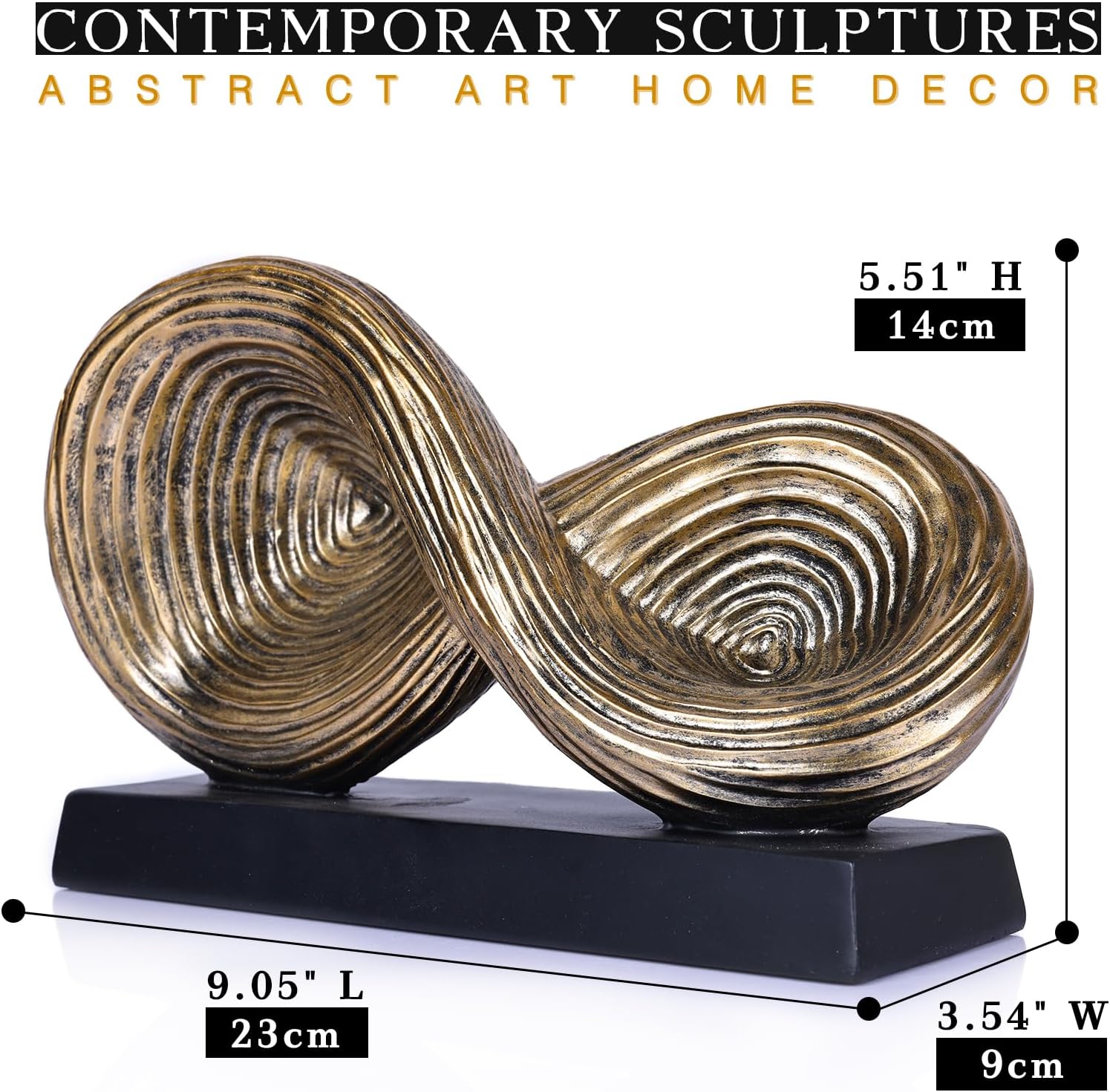 orenm Modern Infinity Loop Symbol Sculpture,Abstract Art Geometric Knot Home Decorations,Unique Shelf Decor Sculpture for Desk Paperweights,Entryway Table,Living, Coffee Table Decor (Gold)