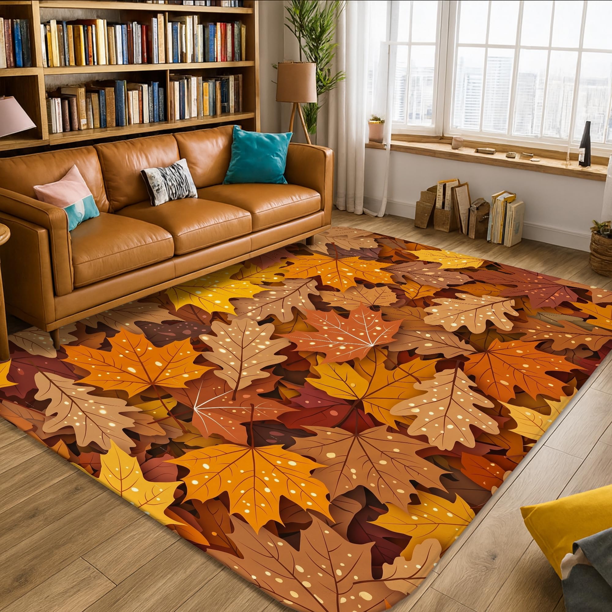 Alfombra de área rústica naranja para decorar la sala de estar en otoño