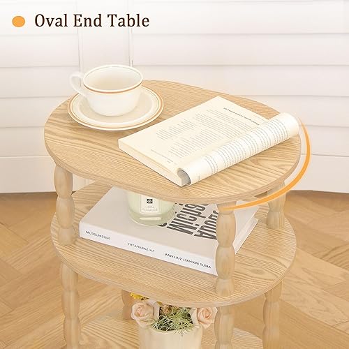 Miniatura 6 de MaxSmeo Mesa auxiliar, pequeña mesa auxiliar ovalada para espacios pequeños, mesa decorativa moderna para sala de estar, dormitorio, natural