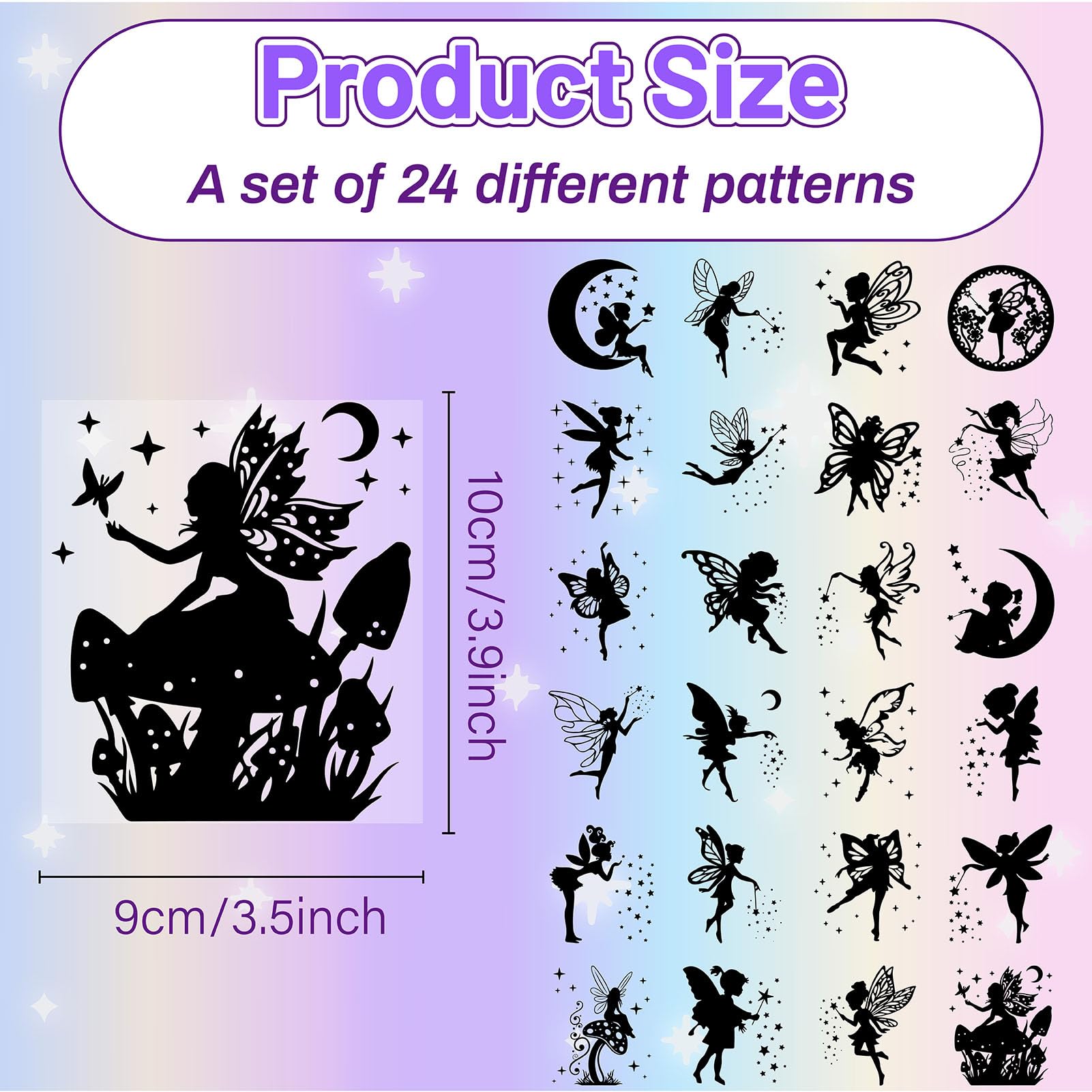 CREATCABIN 24Pcs Fairy Angel Silhouettes Mason Jar Decor Star Laser Cut Cardboard Scrapbook Cutouts Die Cuts PVC for Crafting Lantern Jars Wall Painting Windows Glass Phones 3.9x3.5Inch-No Sticker - Image 2