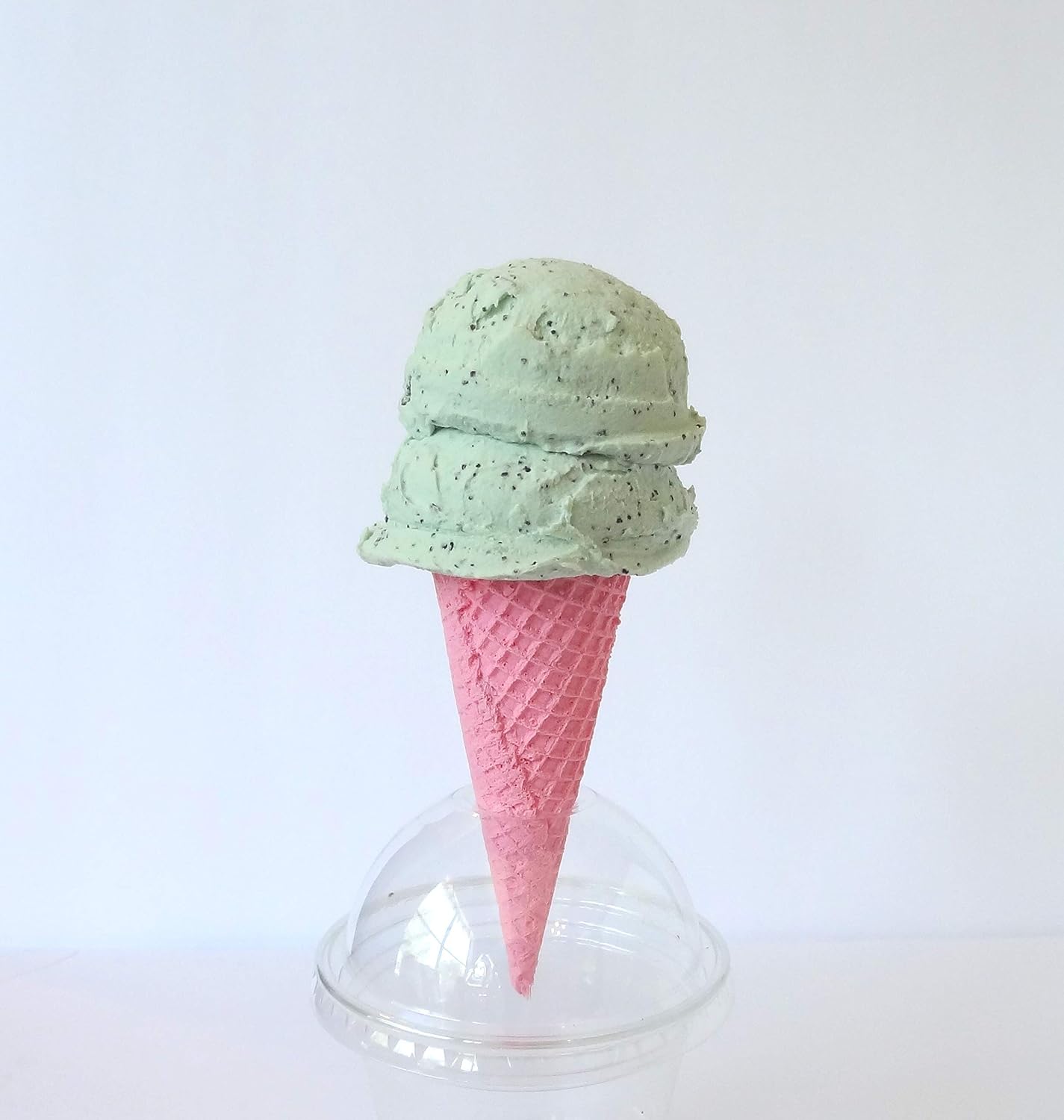 Fake Ice Cream Double Scoop Mint on Sugar Cone Faux Food Photo Prop Decor