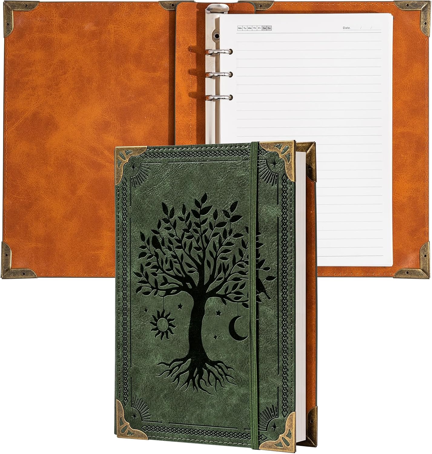 2Pcs A5 6 Ring Binder Journal Cover + 240 Lined Pages of 100 GSM Refillable Loose Leaf Paper