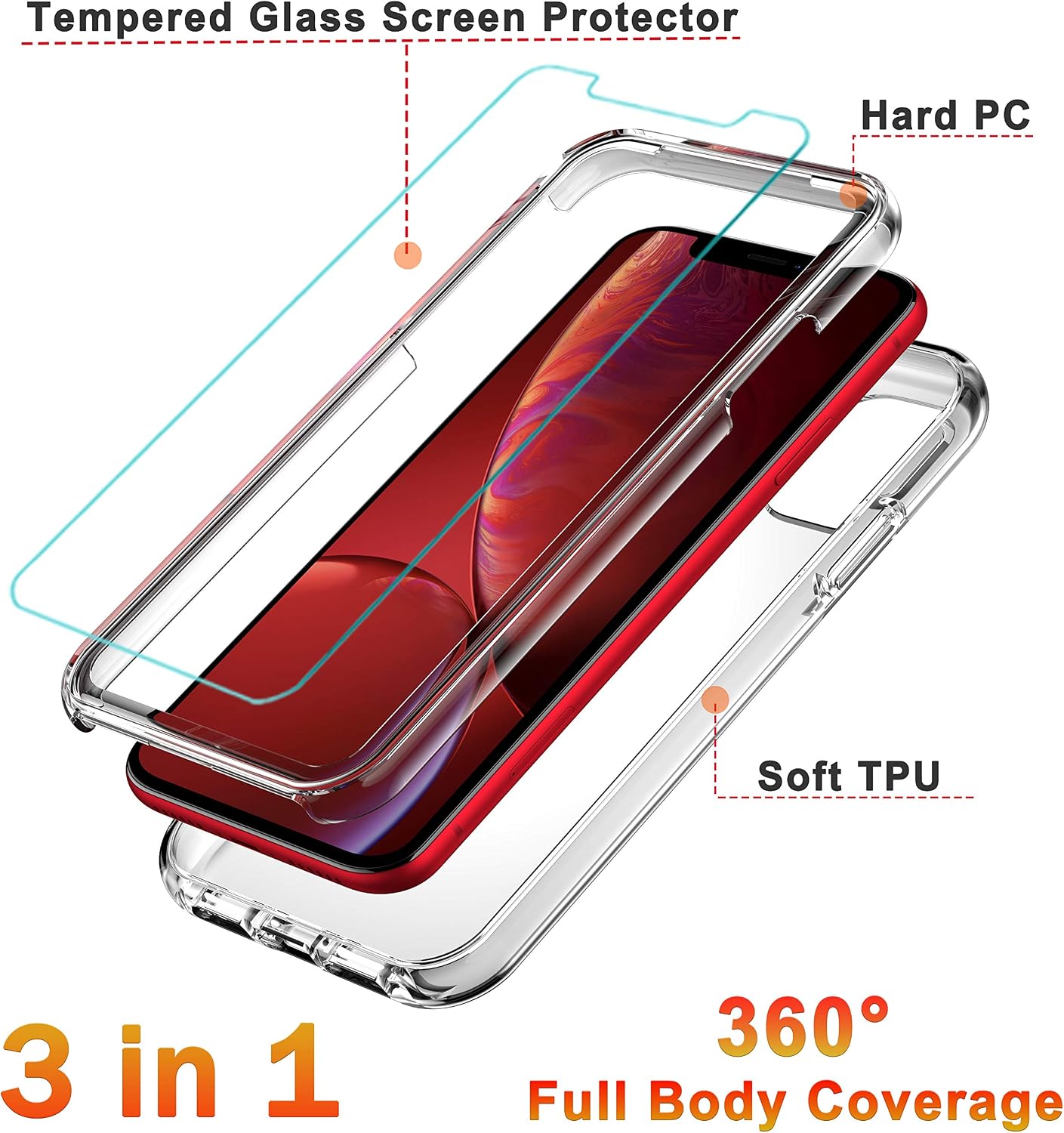 FIRMGE for iPhone 11 Case, with [2 x Tempered Glass Screen Protector] 360 Full-Body Coverage Hard PC+Soft TPU Silicone 3 in 1 Military Grade Heavy Duty Shockproof Phone Protective Cover Marble 03