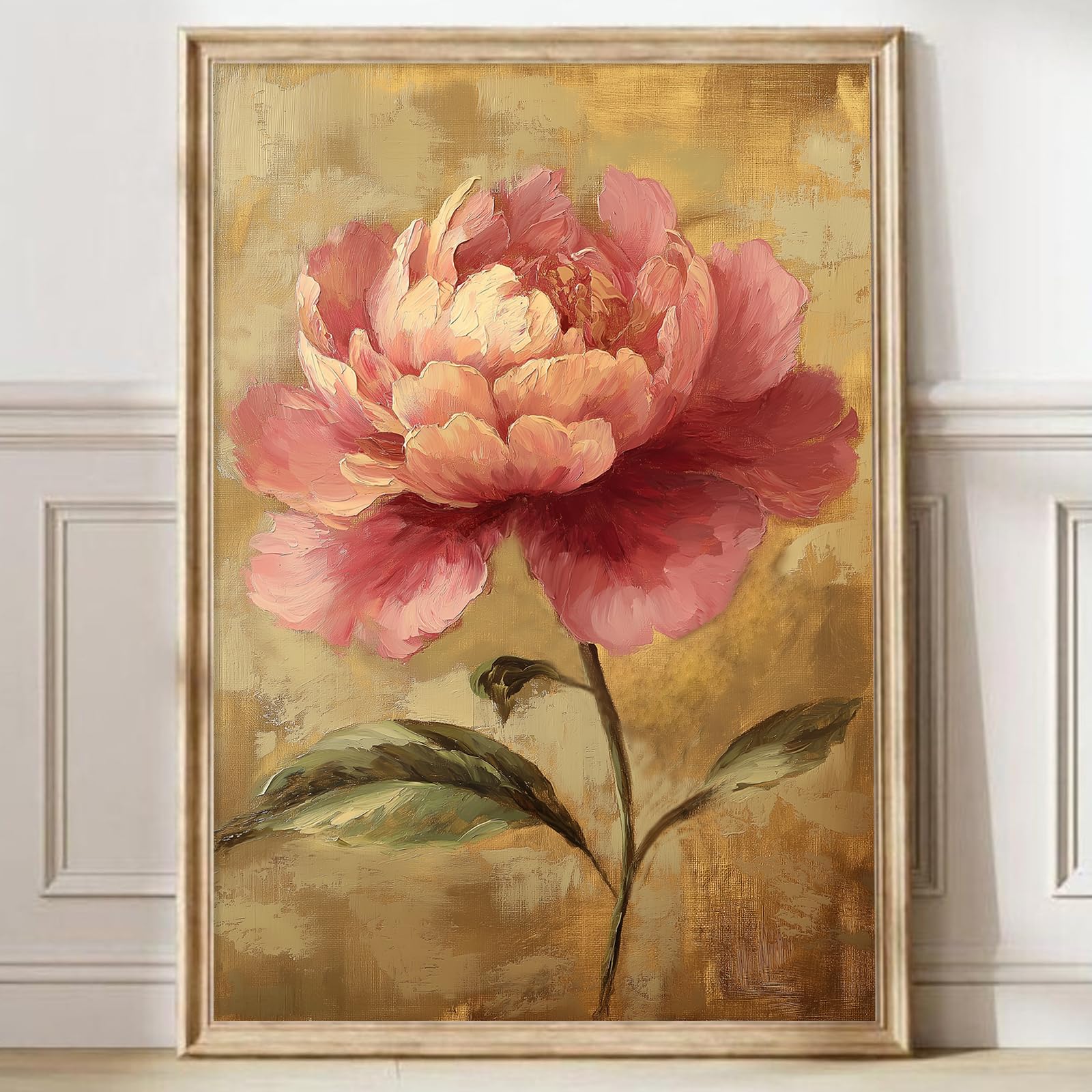 Pink Peony Canvas Wall Art Vintage Flower Pictures Abstract