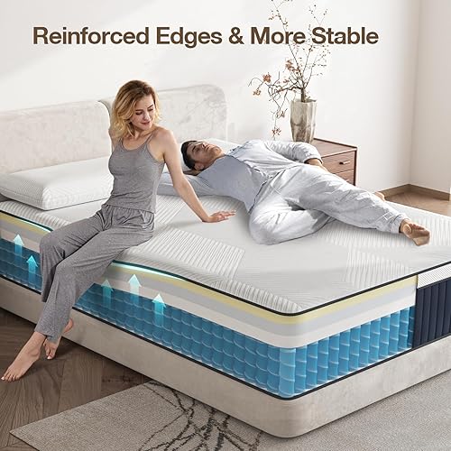 Miniatura 6 de Colchón King híbrido de espuma viscoelástica de felpa mediana de 14 pulgadas, colchón de resortes embolsados individuales de 7 zonas en una caja,