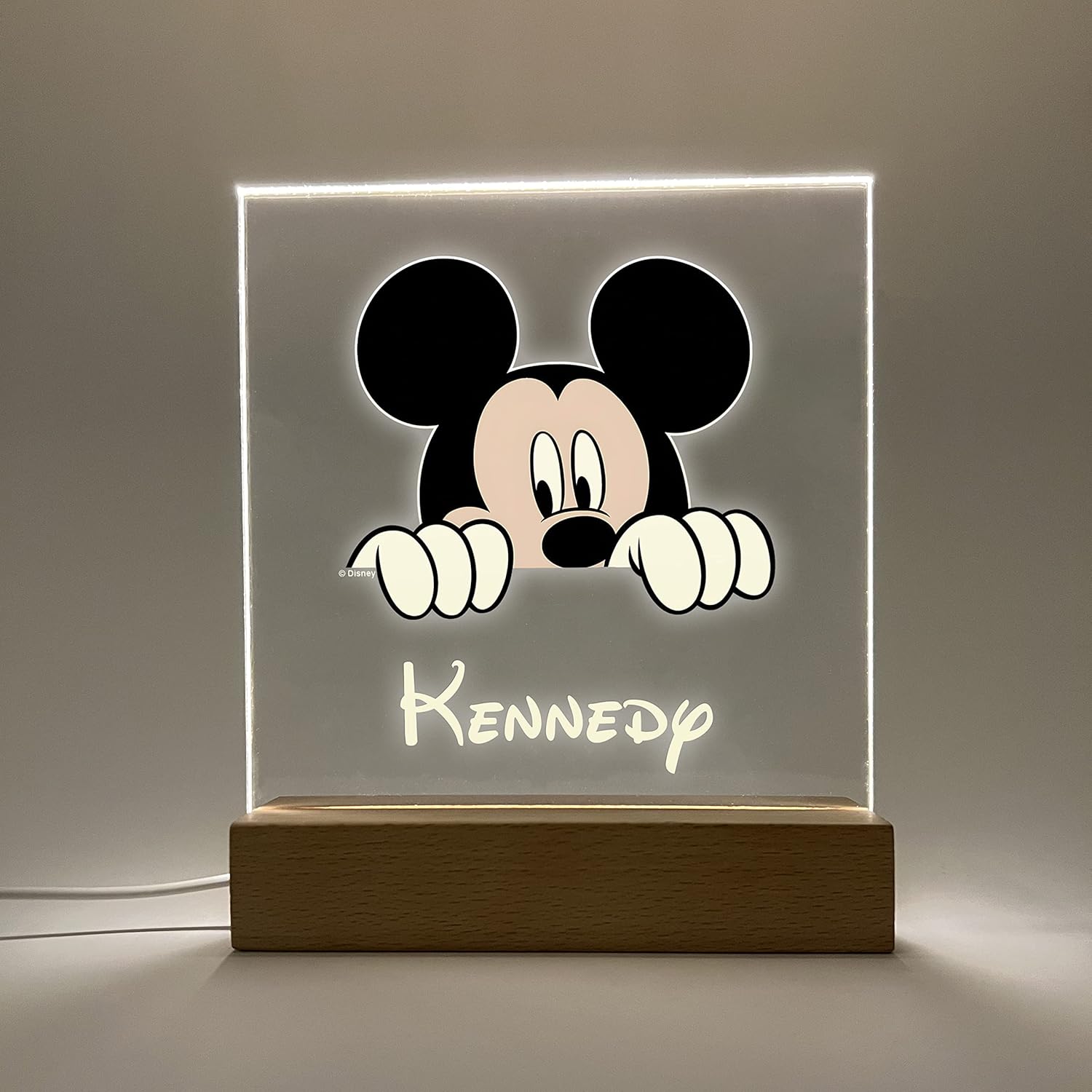 Mickey Premium Wood Base Stand Soft Night Light Up Table Desk Lamp LED Sign Personalized Free Engraved with Your Name On It, Made to Order Home Girls Room Decor, A Must Have!