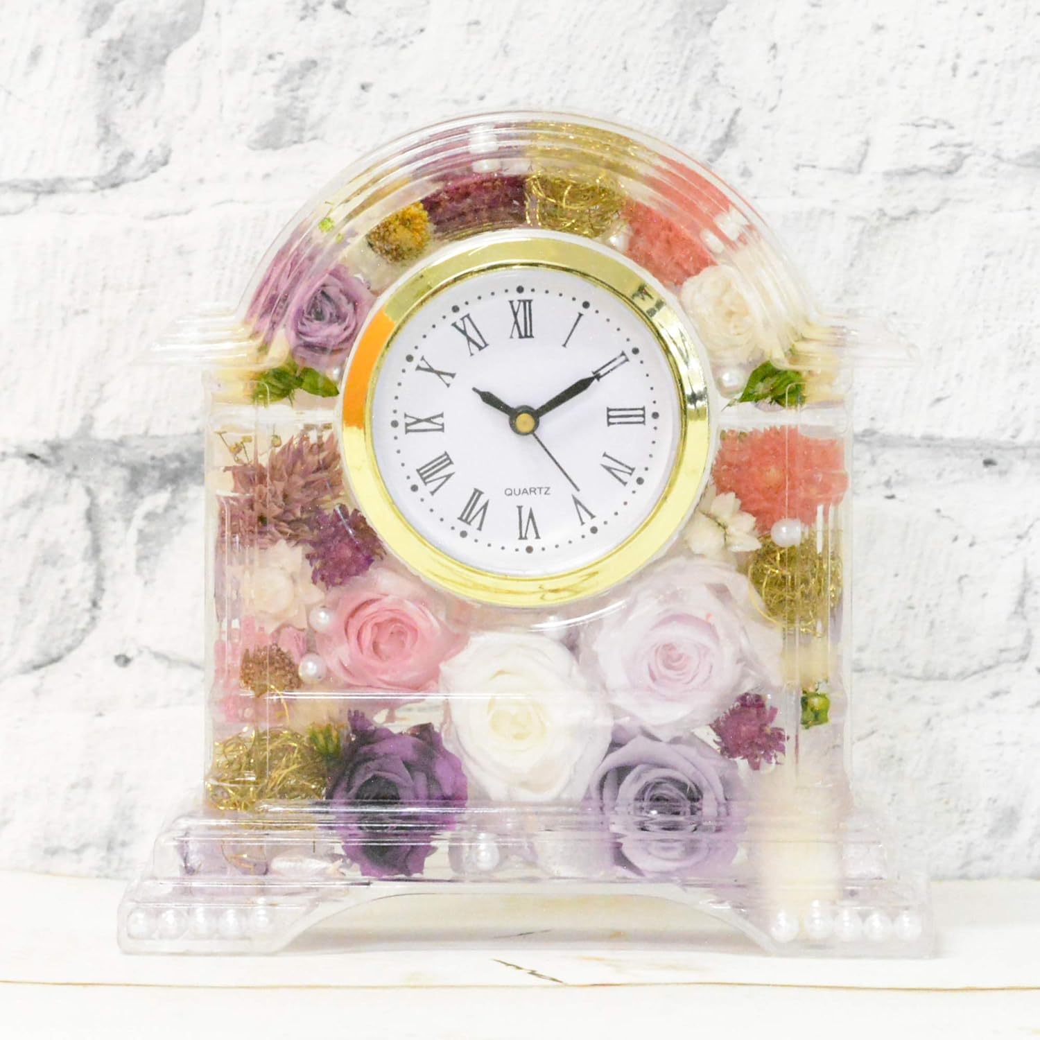 Amazon Co Jp Lulu S ルルズ ハーバリウム 花時計 Flower Clock パープル プリザーブドフラワー ドライフラワー サイズ 14 13 4cm パープル Lulu S 1262 ホーム キッチン