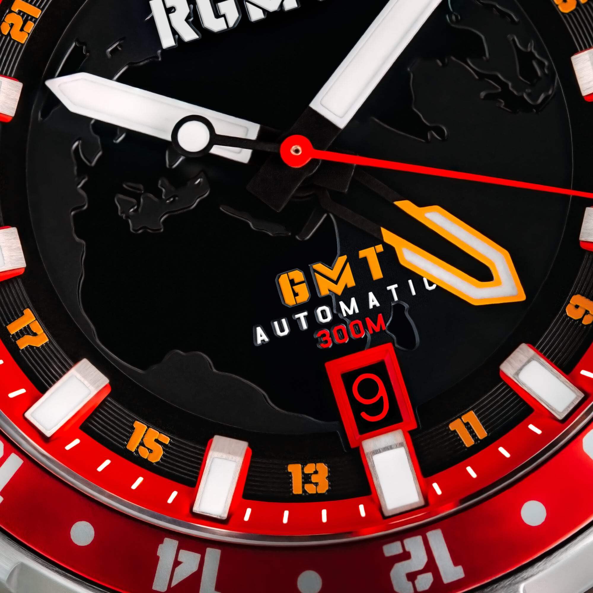 RGMT Globemaster GMT Orologio automatico da uomo, 46 mm, con cinturino in acciaio inox massiccio RG-8067