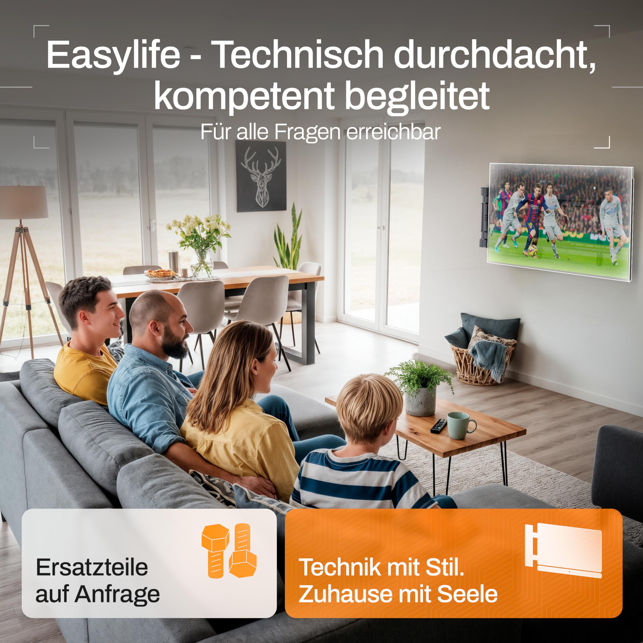 EasyLife elektrische TV-Wandhalterung 170° schwenkbar, VESA 600x400 Schwarz | 32-75", 50kg Tragkraft, 56mm ultraschlank, leiser Motor, Anti-Kollision, OLED/QLED/LCD TV, Monitor, Smartboard, Display