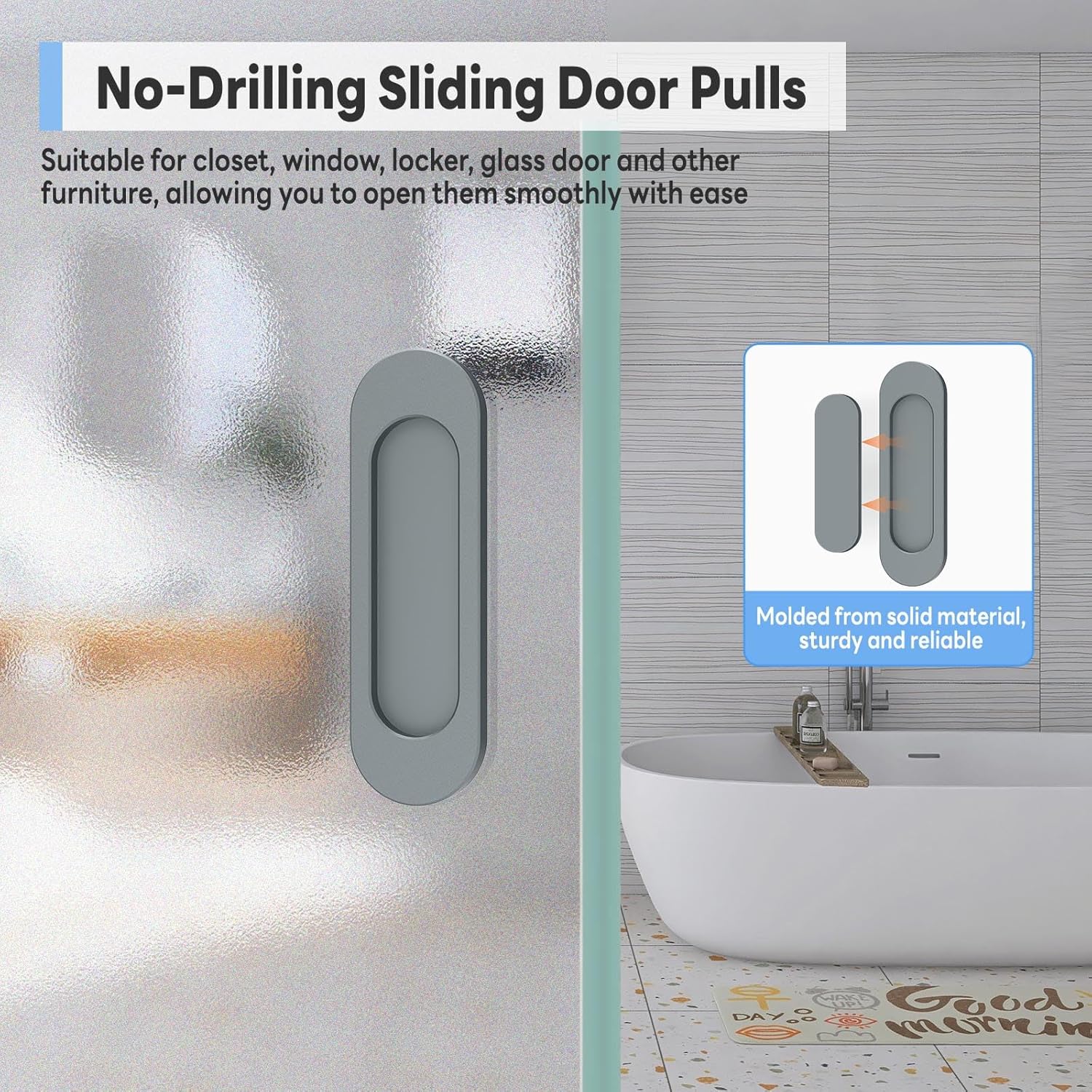 8 Pack Self Stick Sliding Door Handles, Aluminum Alloy 4 Inch Self Adhesive Cabinet Knobs for Push-Pull Glass Barn Doors, Closets, Wardrobes, Windows (8, Grey)