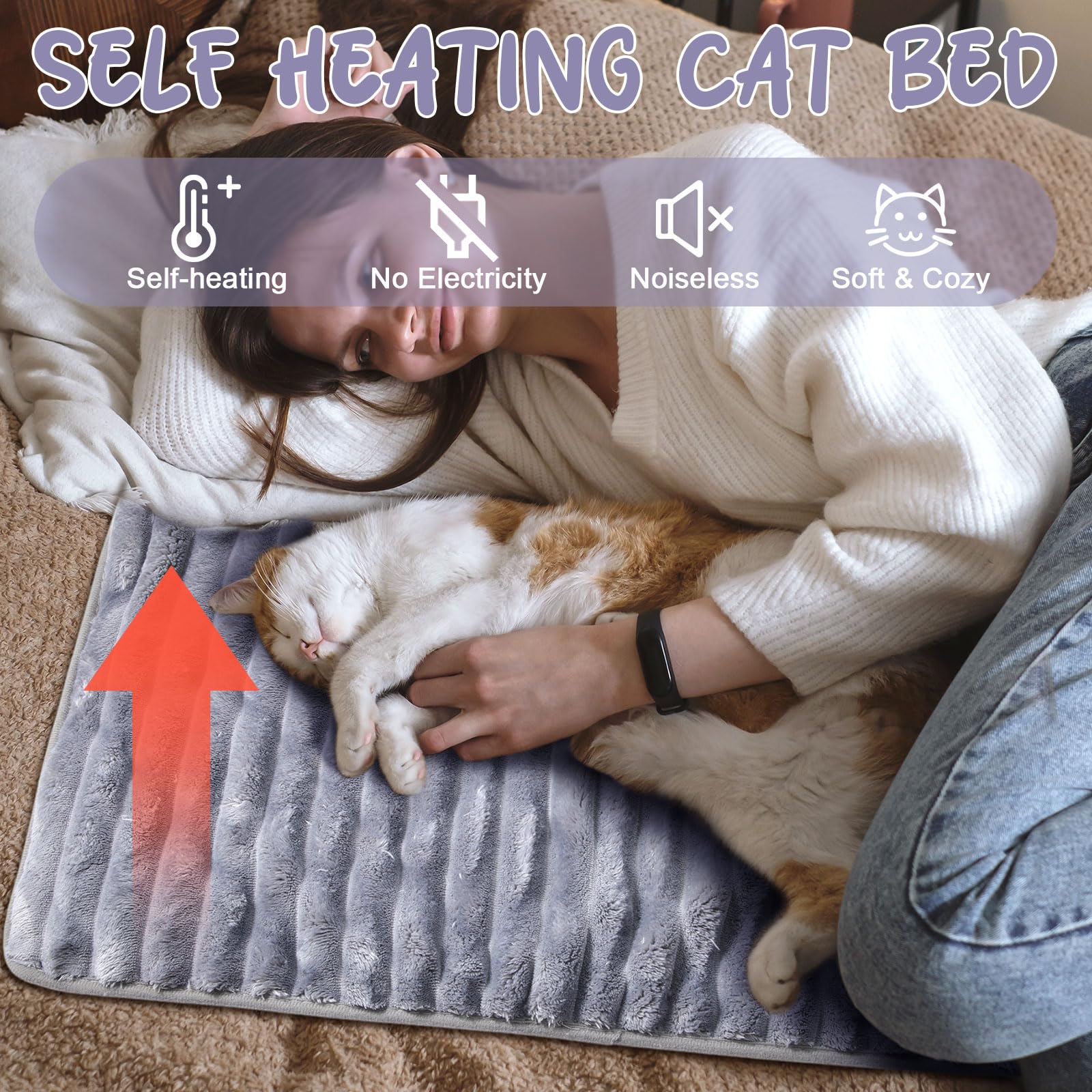 Nuanchu Selbstwärmendes Katzenbett, selbstheizend, 45,7 x 61 cm, selbstheizend, extra warm, thermische Haustierunterlage für drinnen und draußen, mit abnehmbarem Bezug, rutschfeste Unterseite, 4 Stück