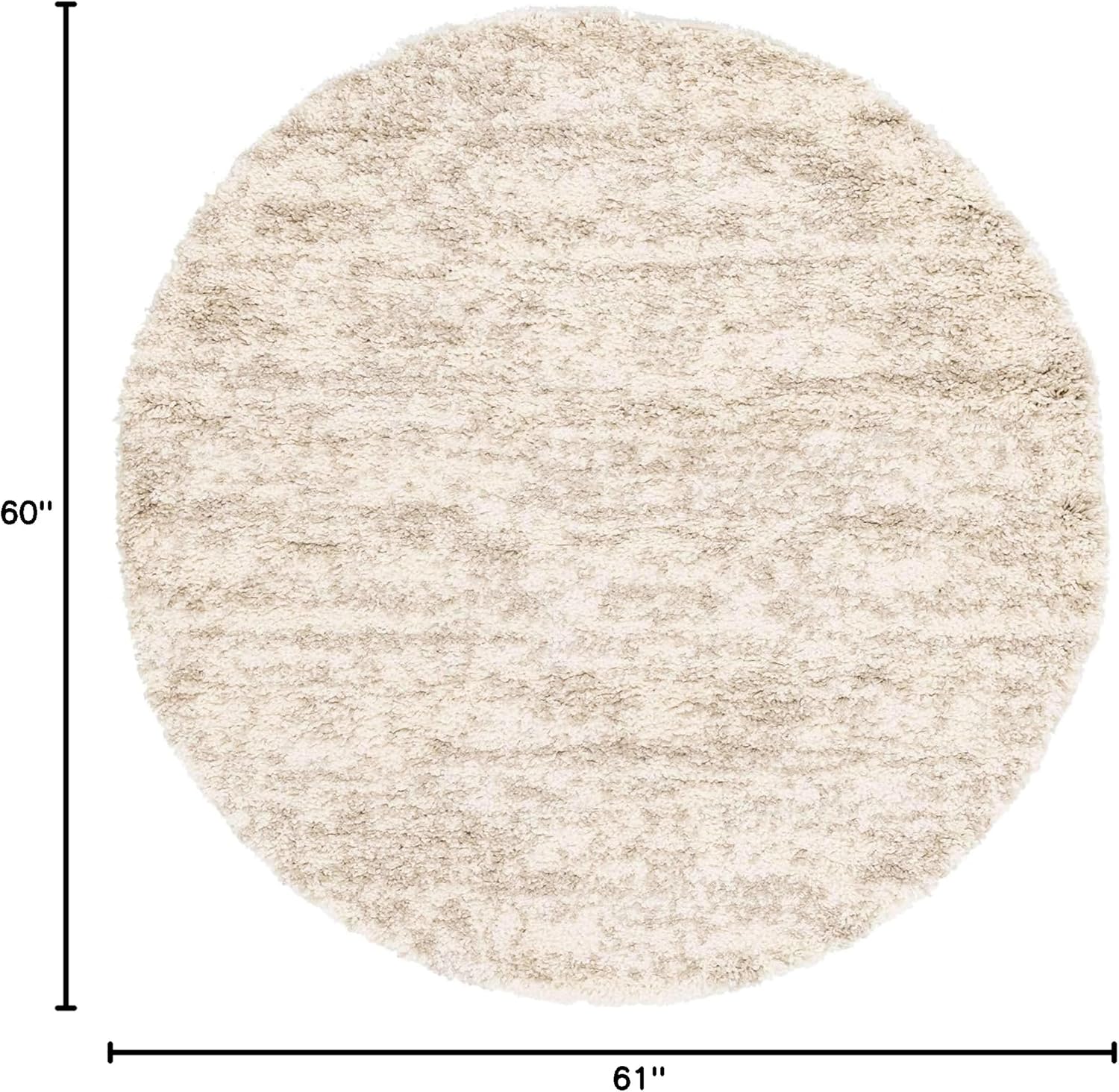 Unique Loom Hygge Shag Collection Modern Moroccan Inspired, Plush & Cozy Area Rug (5' 0 x 5' 0 Round, Ivory/ Tan)
