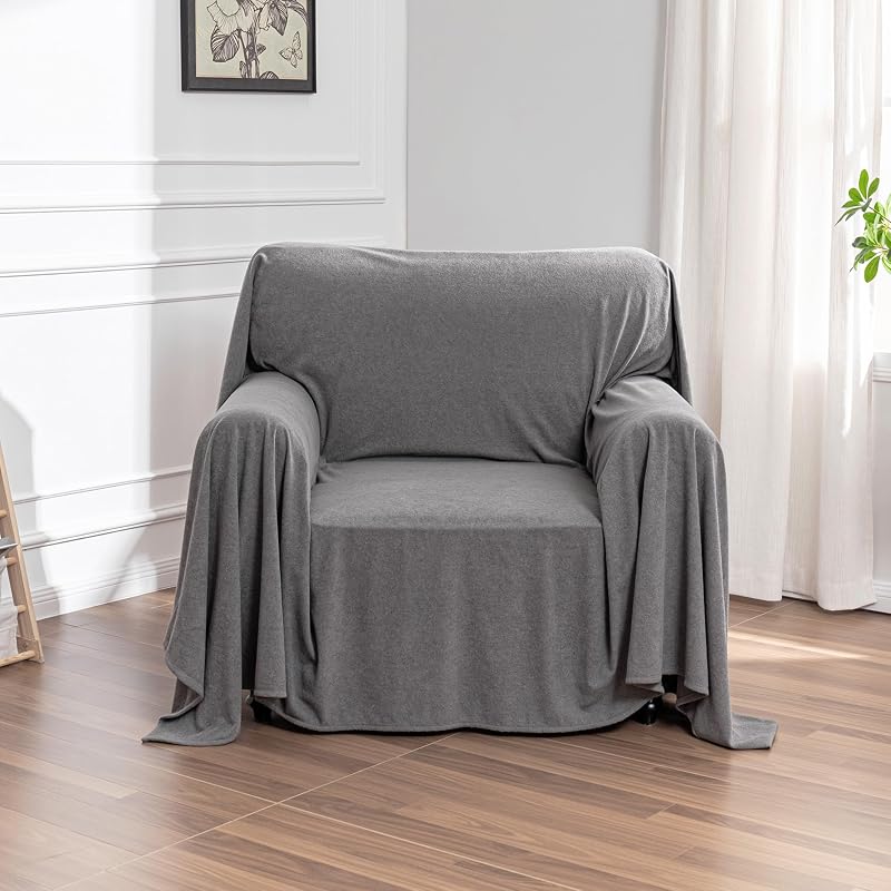 Chair Cover Cat Scratch Proof Recliner Chair Covers, Oversized Armchair Sofa Covers Washable Sofa Slipcover for Single Couch, Soft Small Couch Slipcover for Pets Dogs, 71" x 91", Grey