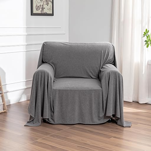 MEETSKY Chair Cover Cat Scratch Proof Recliner Chair Covers, Oversized Armchair Sofa Covers Washable Sofa Slipcover for Single Couch, Soft Small Couch Slipcover for Pets Dogs, 71" x 91", Grey