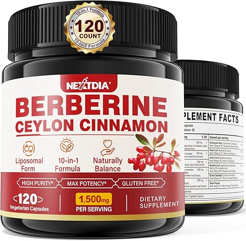 Miniatura 1 de Suplemento de berberina orgánico de 1500 mg con melón amargo de canela de Ceilán, suplementos de complejo liposomal de berberina HCL, apoyo