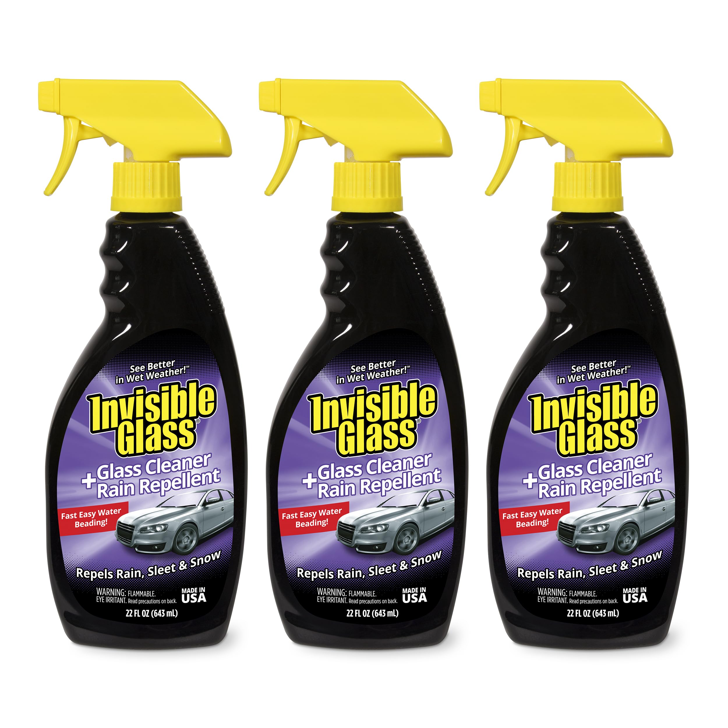 92184-3PK Glass Cleaner + Rain Repellent 2-in-1 Windshield and Window Spray, Cleans Auto Glass, Repels Rain, Sleet, Snow, Improves Wet Weather Visibility – 22 fl oz (Pack of 3)