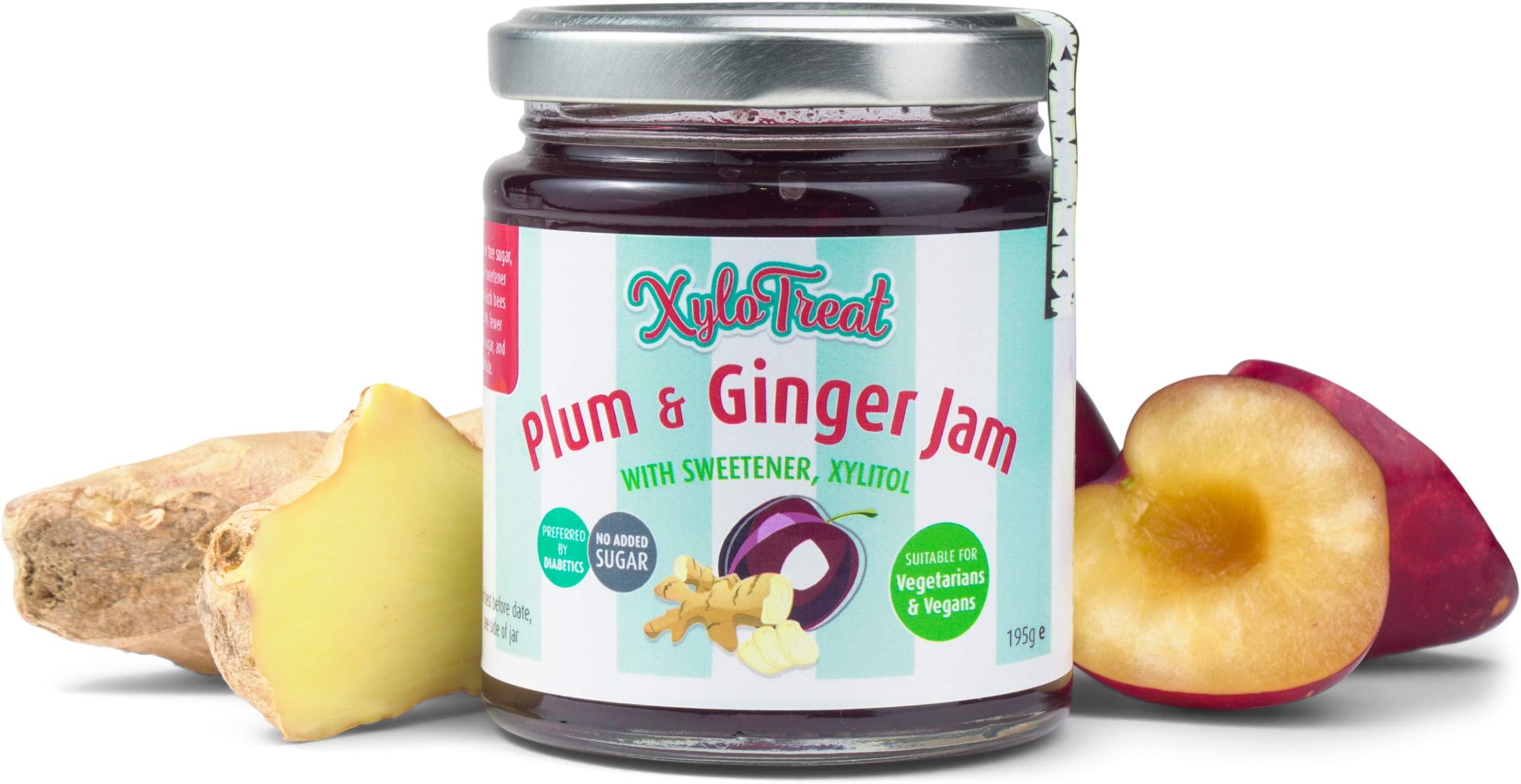 XyloTreat Plum & Ginger Jam - Sugar Free, Sweetened with Xylitol - Natural Ingredients - Non GMO, 100% Vegan Friendly - Best for Keto and Paleo Diet, Completely Gluten Free