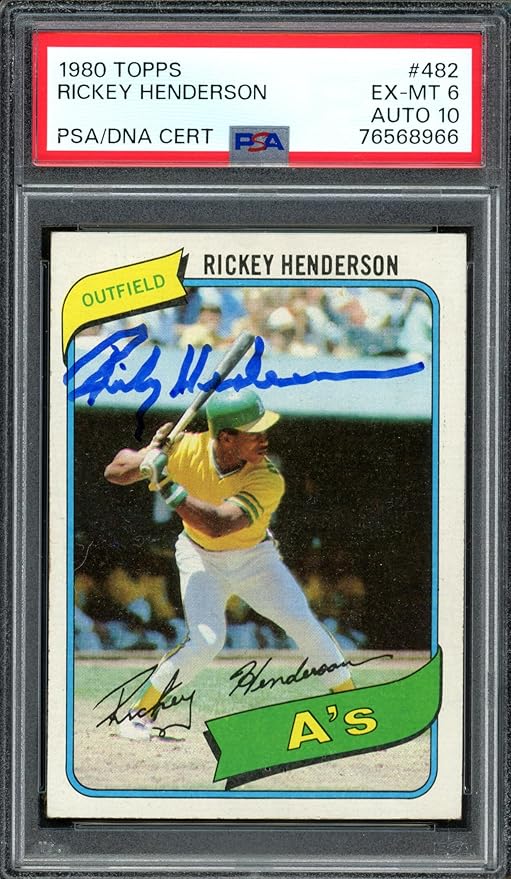 Rickey Henderson Autographed 1980 Topps Rookie Card #482 PSA 6 Auto Grade 10 PSA #76568966