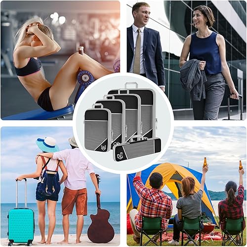 Vista 7 de NiHome Juego de 7 cubos de compresión de malla expandible, bolsa de viaje, organizadores de equipaje con cable electrónico, organizador de carga