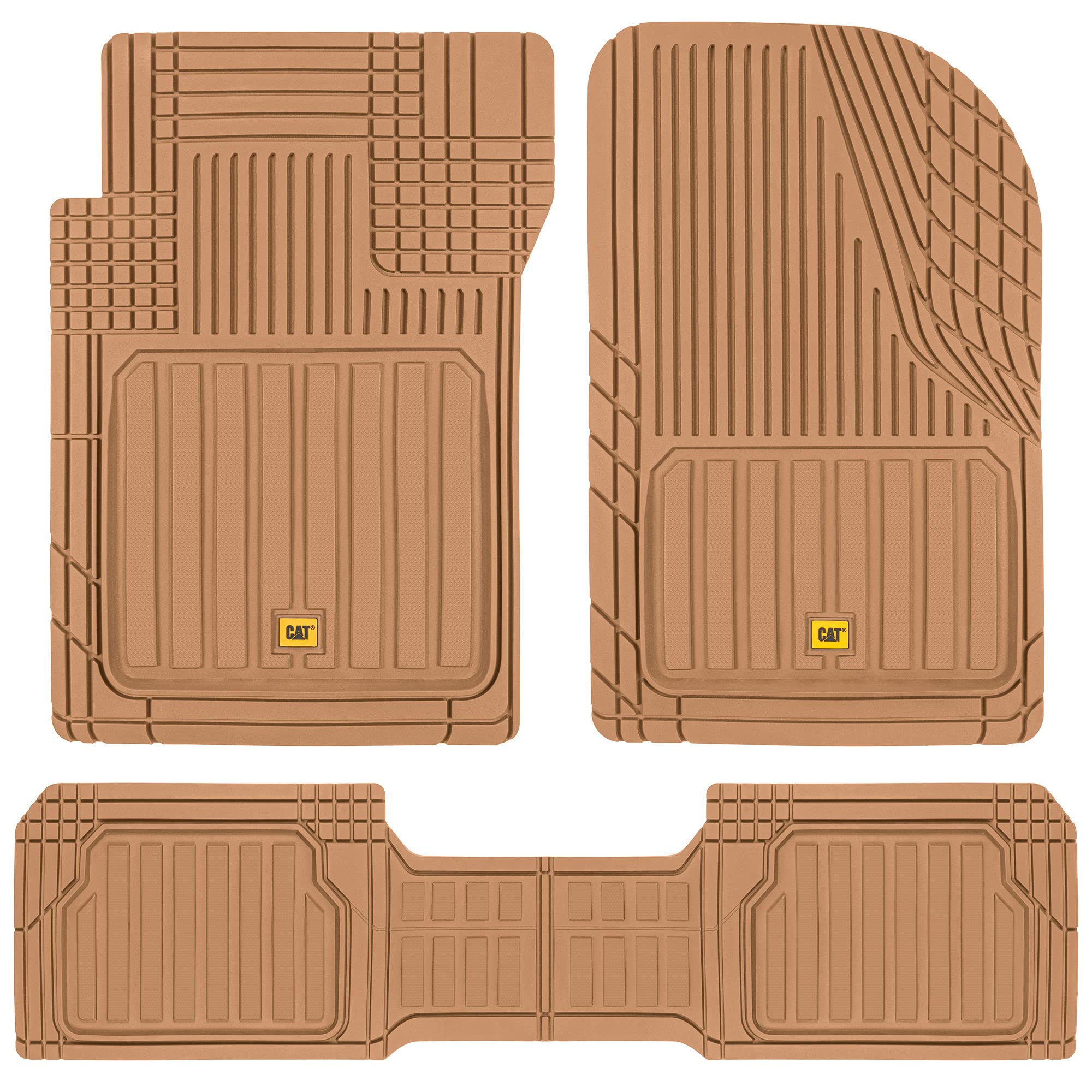 Cat® ToughLiner™ Beige Car Floor Mats - Heavy Duty Trim to Fit Floor Mats for Trucks - All-Weather Truck Accessories & Odorless Rubber Automotive Floor Mats - Car Mats & SUV Floor Liners for Car