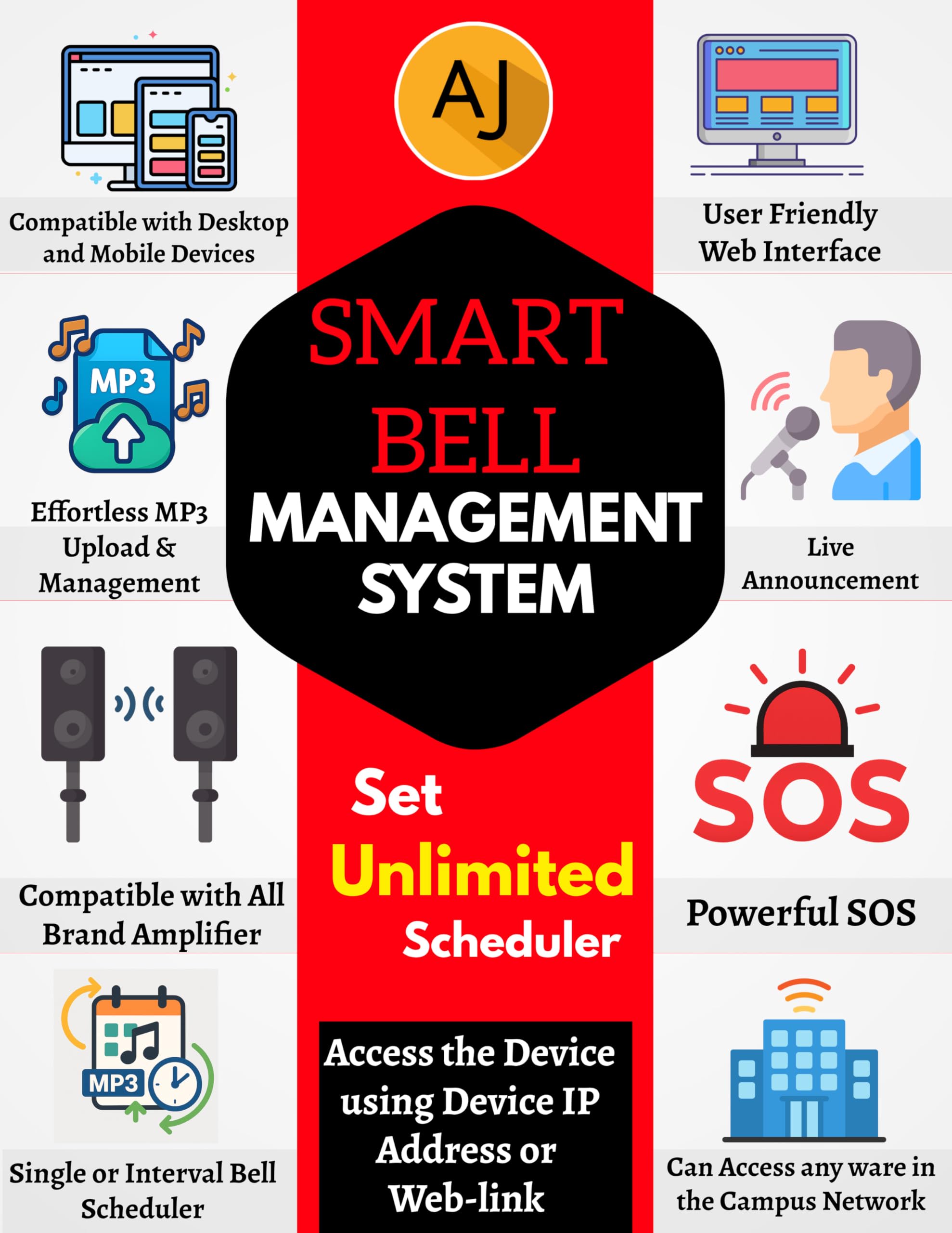 Smart Bell Management System | Web Based Application | Single or Interval Session | Unlimited Tone Upload | Unlimited Schedule Creation and Manage | Live Announcement | SOS Active | Manual Playback 1
