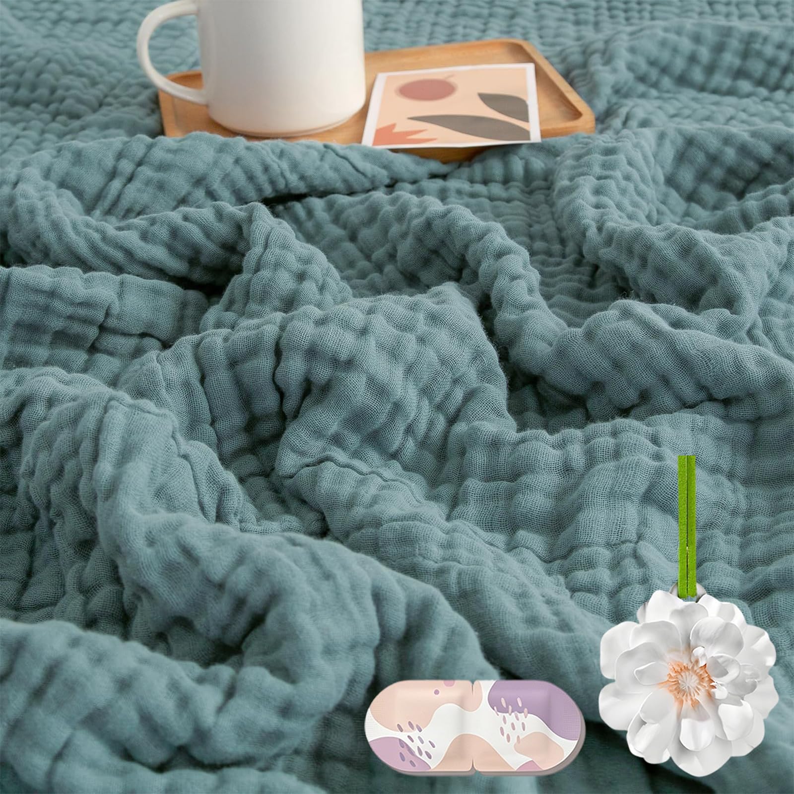 Jmwub 2026 New Soft Muslin Blanket, 100% Natural Cotton Cooling Blanket, 4-Layer Breathable and Lightweight Throws for Sofas Couch Decor, No Sweating on Hot Nights (1PC-A,230 * 230)