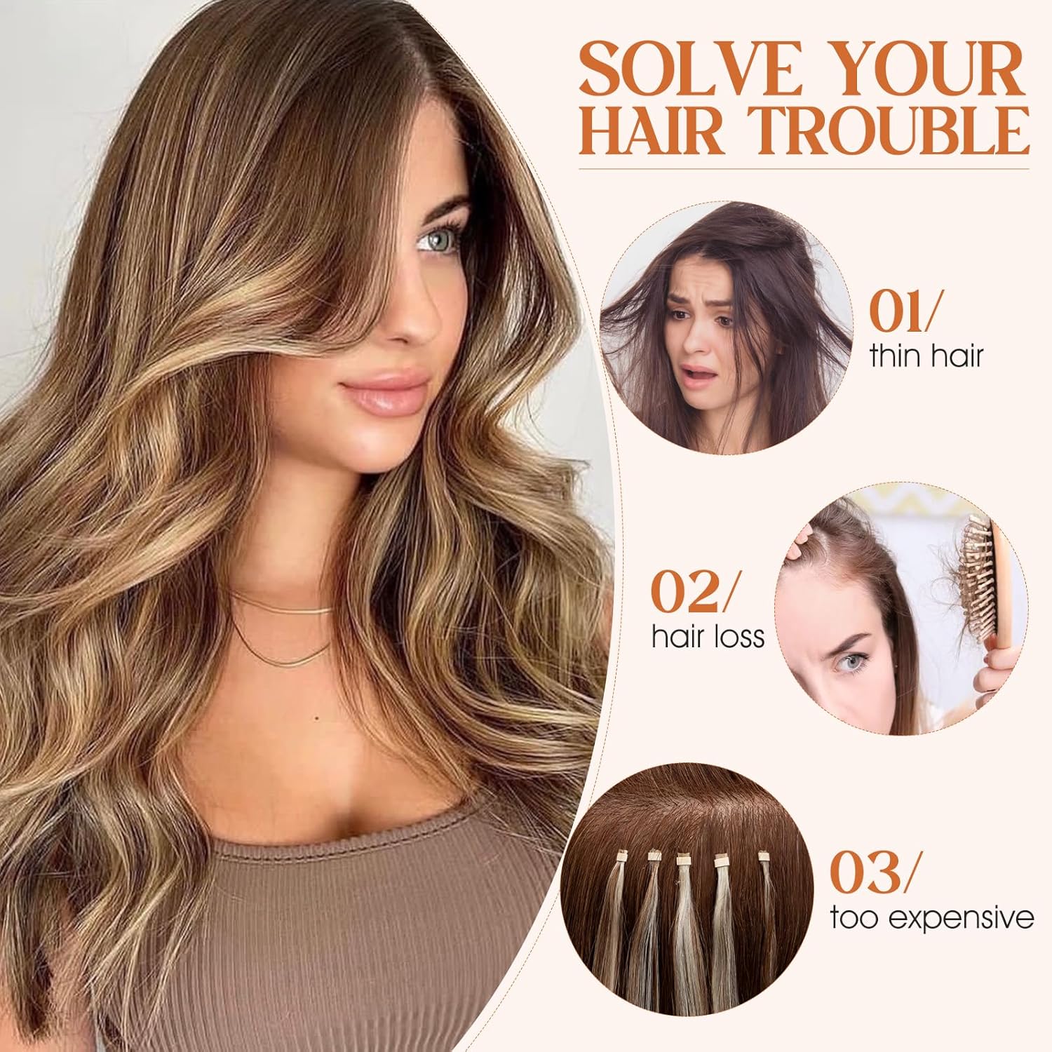 S-noilite Wavy Halo Hair Extensions Real Human Hair,16Inch Invisible Wire Hair Extensions,2 Clips Halo Extensions for Women(Medium Brown/Dark Blonde)