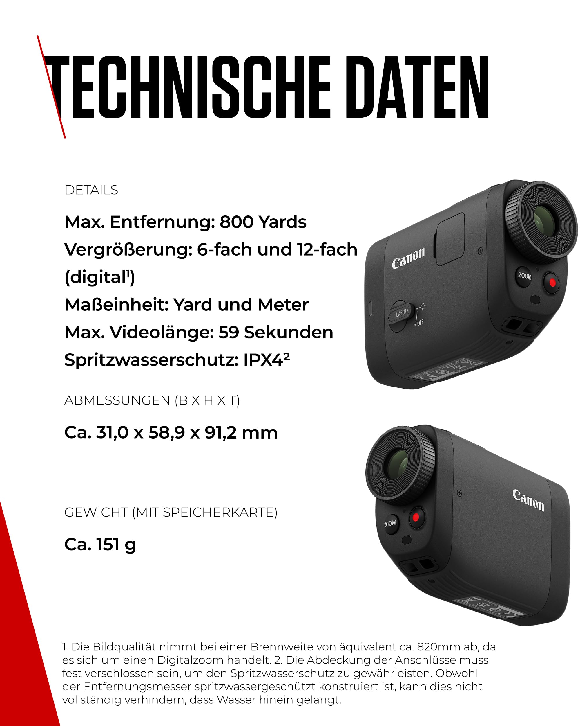 Canon PowerShot Golf-Entfernungsmesser - Rangefinder mit Flag-Lock & Slope Modus an/aus (12x Digitalzoom, 800 Yards Reichweite, Vibrationsfunktion, Digitalkamera, Videofunktionen, Bildstabilisierung)