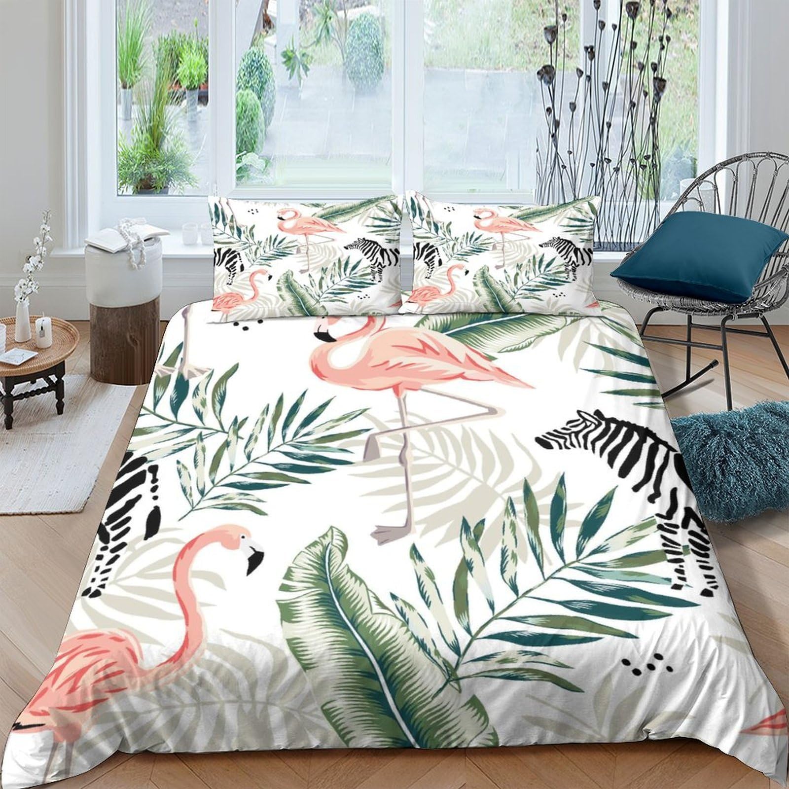Ctjqhvkz Style-4 3D Printed Flamingo Jungle Fitted Sheet Microfiber Soft Breathable Zebra Leaf Mattress Cover For Bedroom Decor Single（135X200cm）